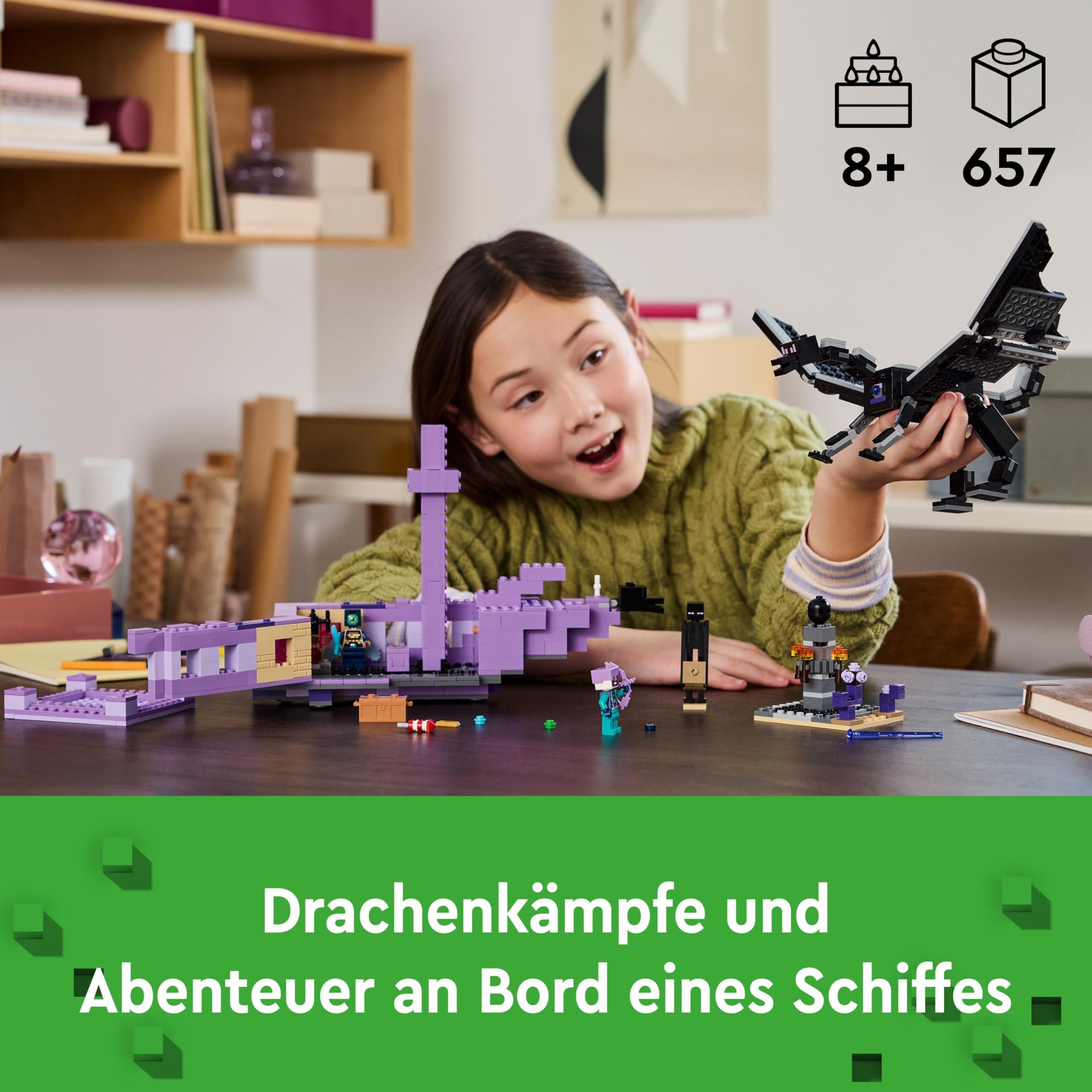 LEGO® Minecraft Der Enderdrache und das Endschiff 21264 Konstruktions-Spielset, (657 St), 657-teiliges LEGO Bauset