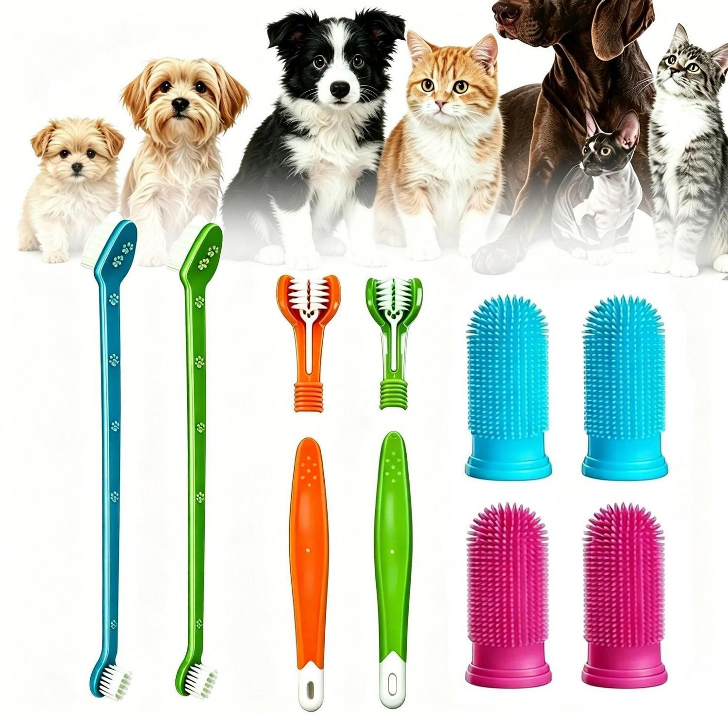 LuxusKollektion Tierzahnbürste Hundezahnbürste Set 8tlg. 3-Kopf Finger Doppelkopf