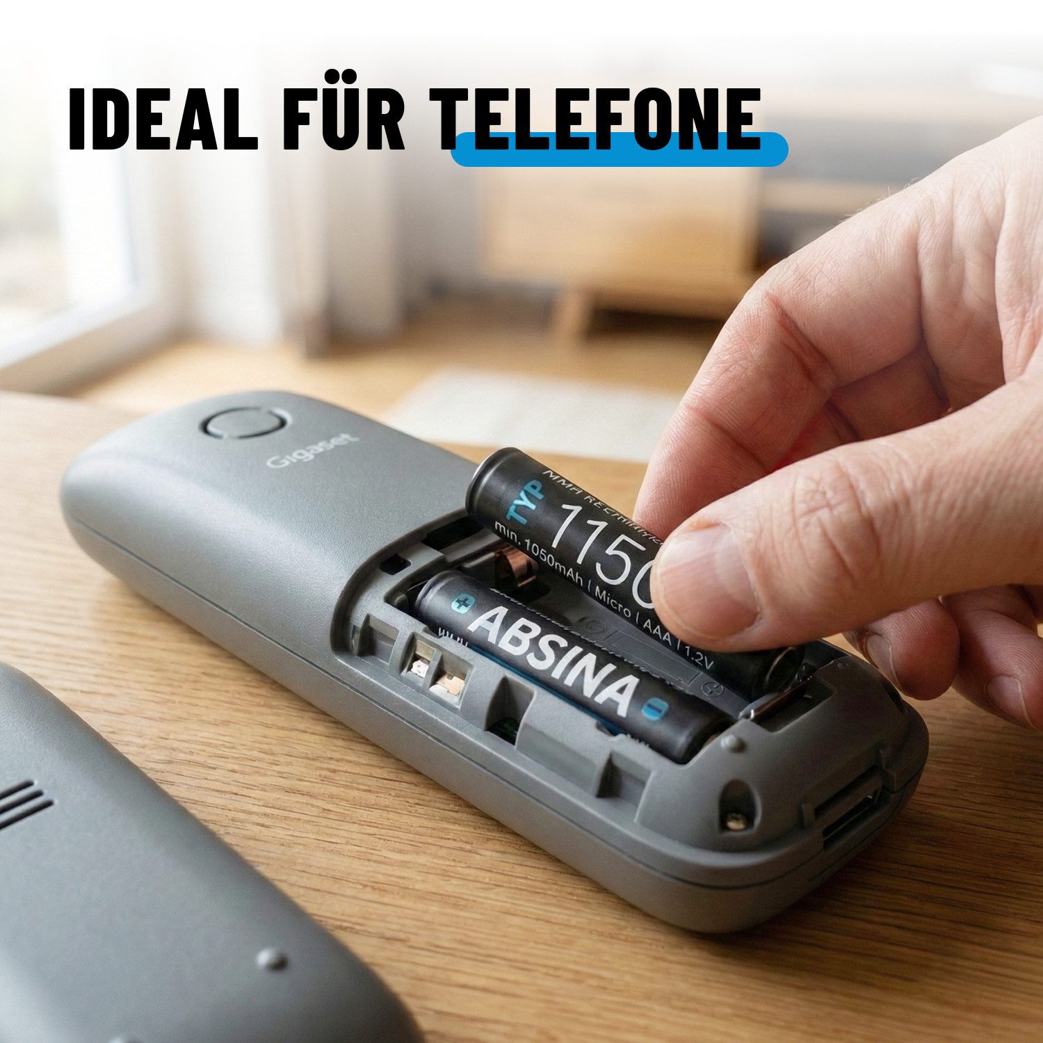 ABSINA Akku AAA 1150 - 4x NiMH min. 1050mAh Akkus Batterien ideal für Telefon Akku 1050 mAh (1.2 V)