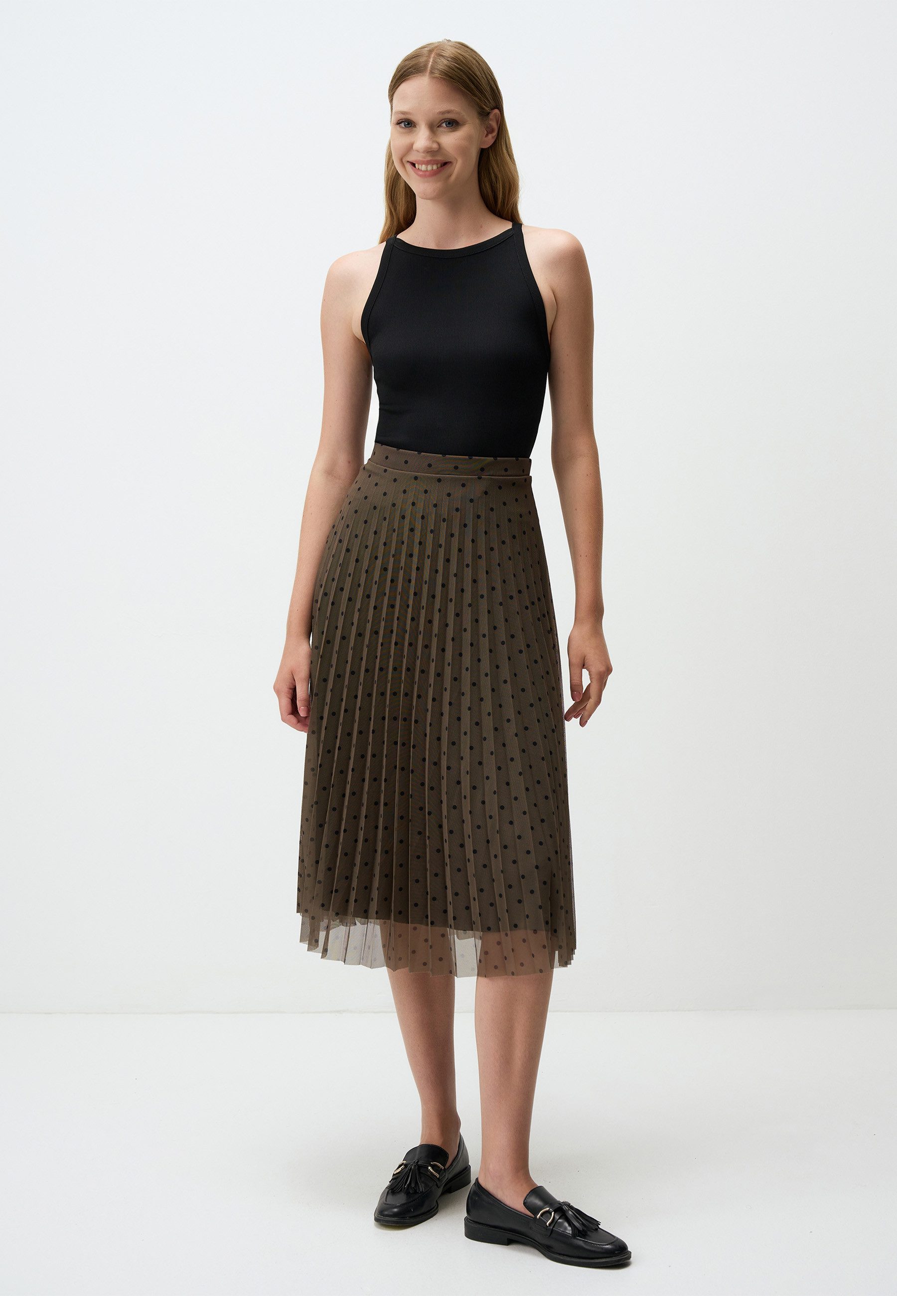 Jimmy Key Midirock Khaki Polka Dot Falten Midi Rock