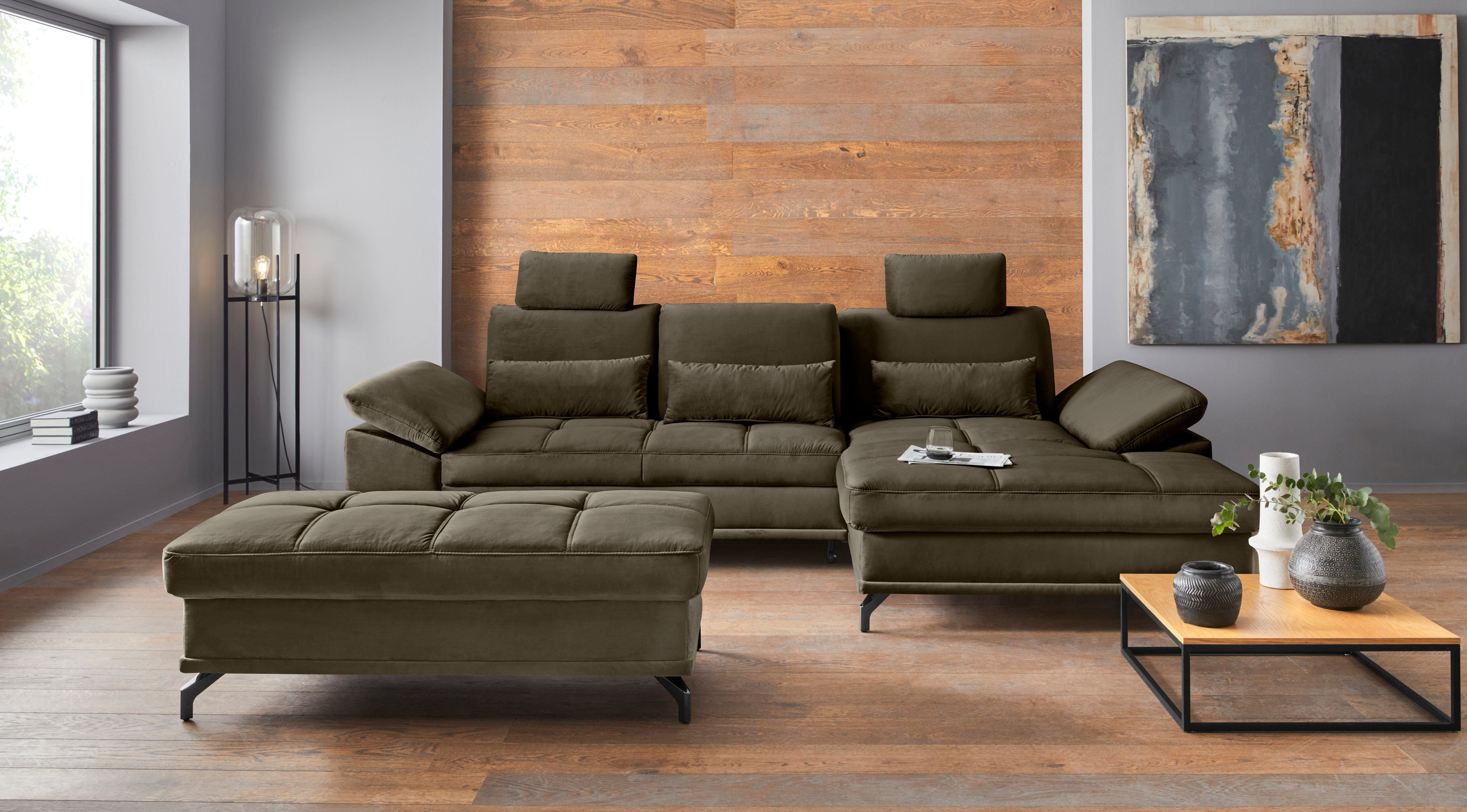 Places of Style Ecksofa Costello L-Form, B: 301 cm mit Sitztiefen-, Armteilverstellung &, 3 Nierenkissen, optional Bettfunktion & Bettkasten