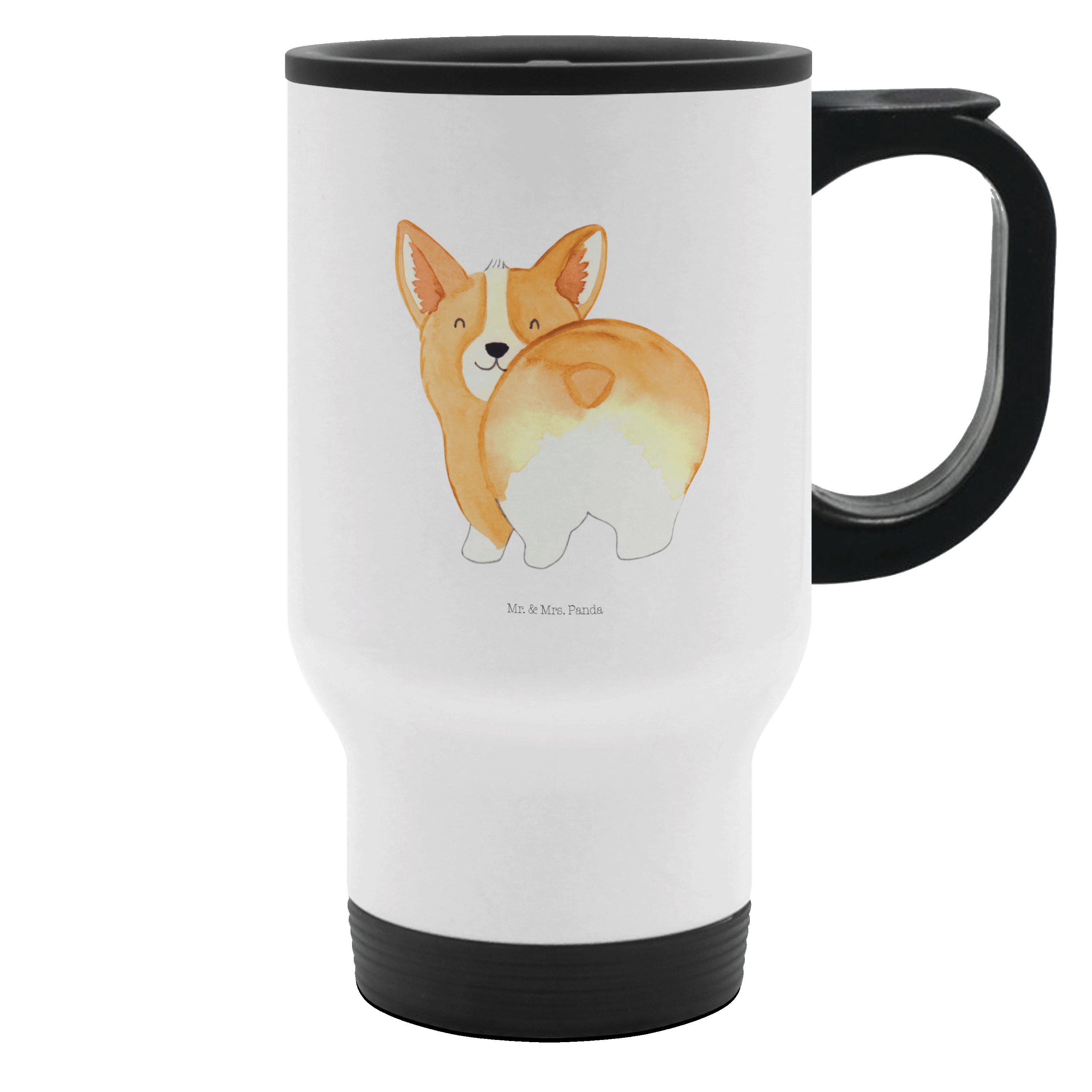 Mr. & Mrs. Panda Thermobecher Corgi Po, Mehrwegbecher, Weiß, Corgie, To-Go-Becher, Kaffeebecher To, Edelstahl, Edelstahlbecher wanderbecher edelstahl isolierbecher