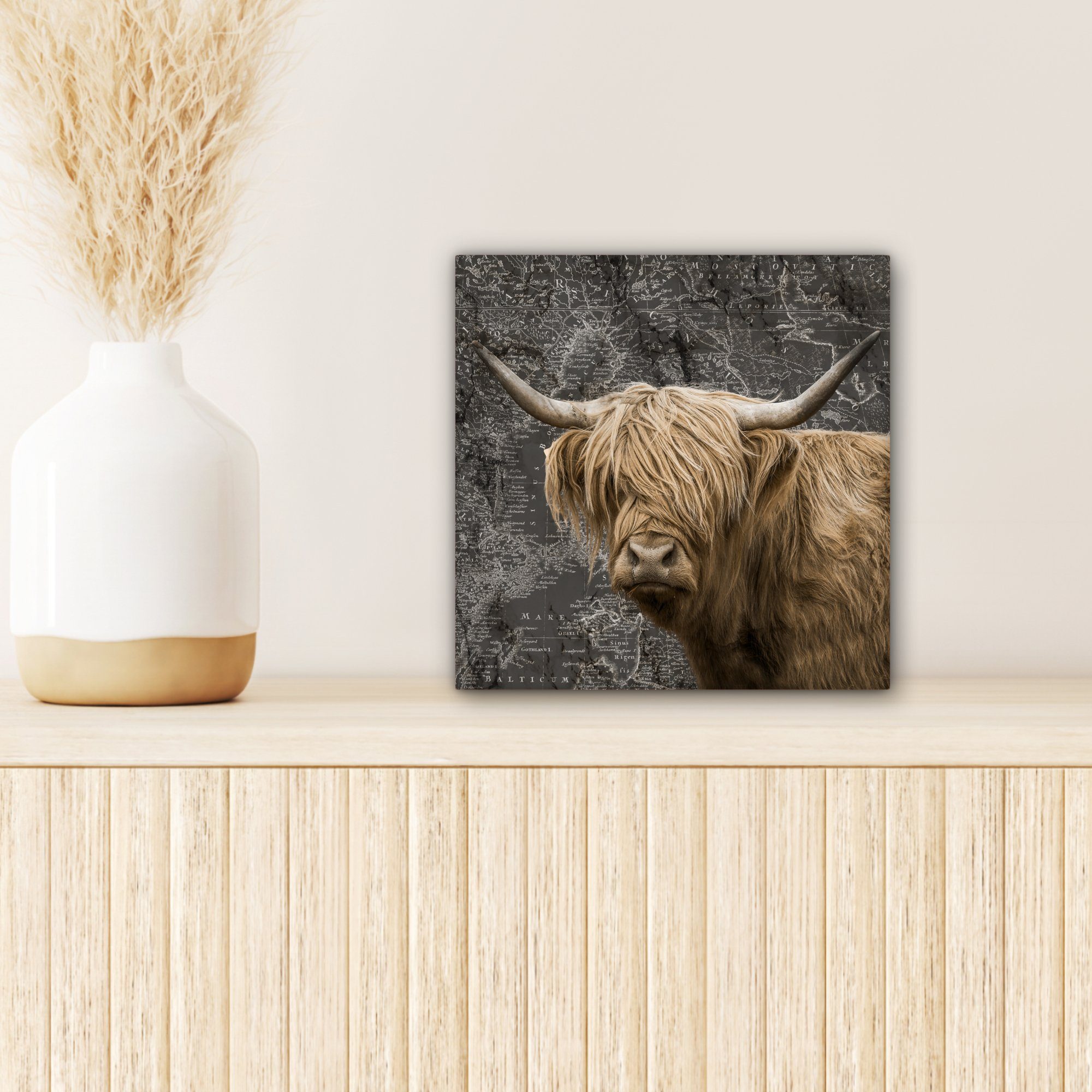 20x20 - Tiere, cm (1 Weltkarte für Leinwandbild OneMillionCanvasses® Schottischer St), Leinwand Highlander Bilder Schlafzimmer, Wohnzimmer -