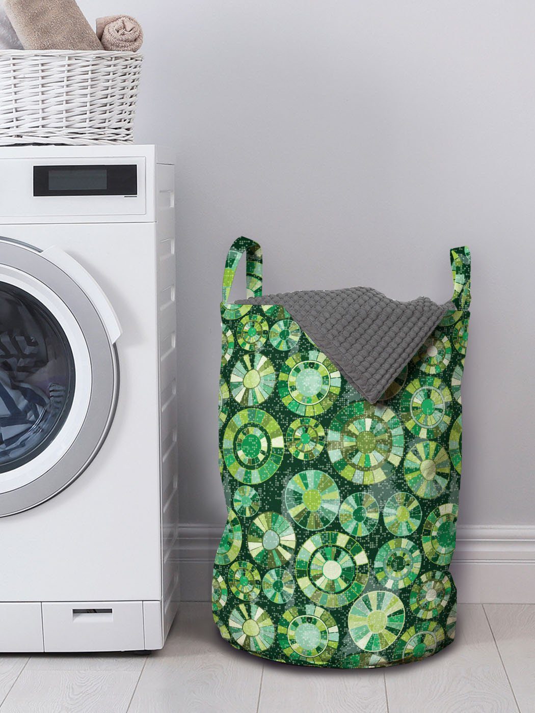 Abakuhaus Wäschesäckchen Griffen mit Wäschekorb Punkt-Streifen und Waschsalons, Abstrakt für Kordelzugverschluss Kreise