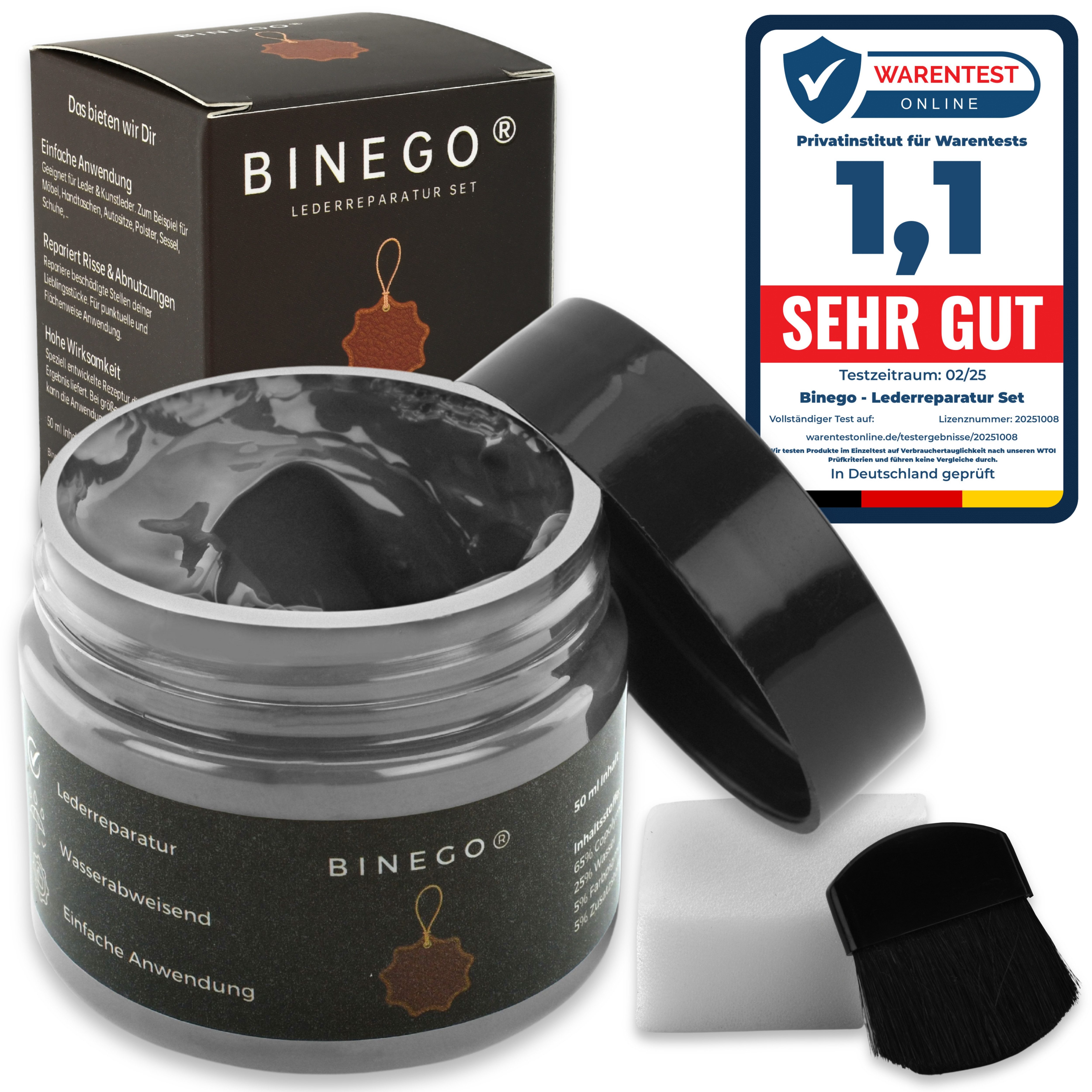 Binego Lederreparaturset Leder Kunstleder Lederreparatur Flüssigleder Lederpflegeset (Reparatur Set, 4 St., Lederfarbe), schnell trocknend