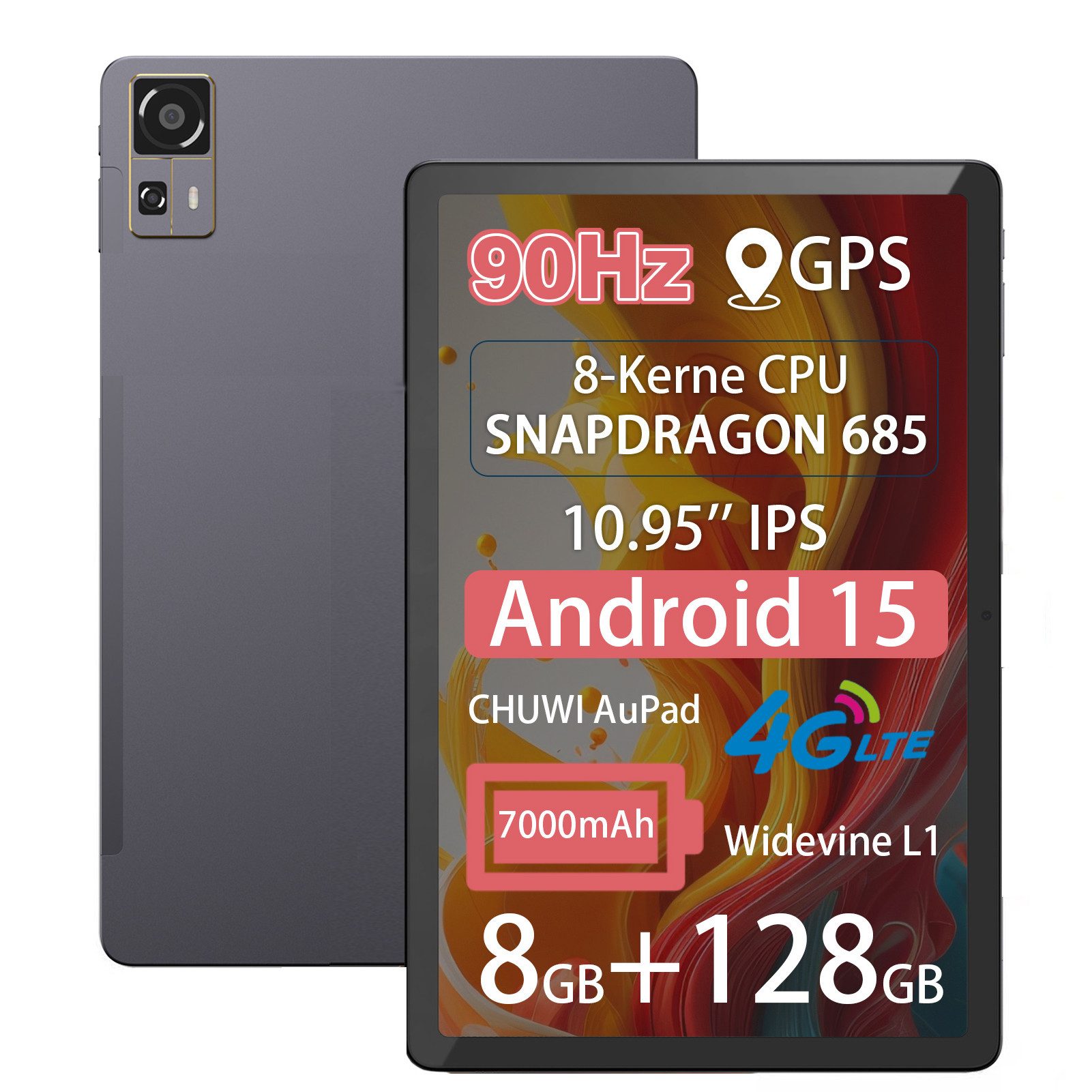 CHUWI AuPad, Android 15, 8GB+128GB, 16:10, 4G LTE, Snapdragon 685 Tablet (10.95", 128 GB, Android 15, 4G LTE, Snapdragon 685 Tablet PC, FHD IPS 2K Display,Triple Cameras)