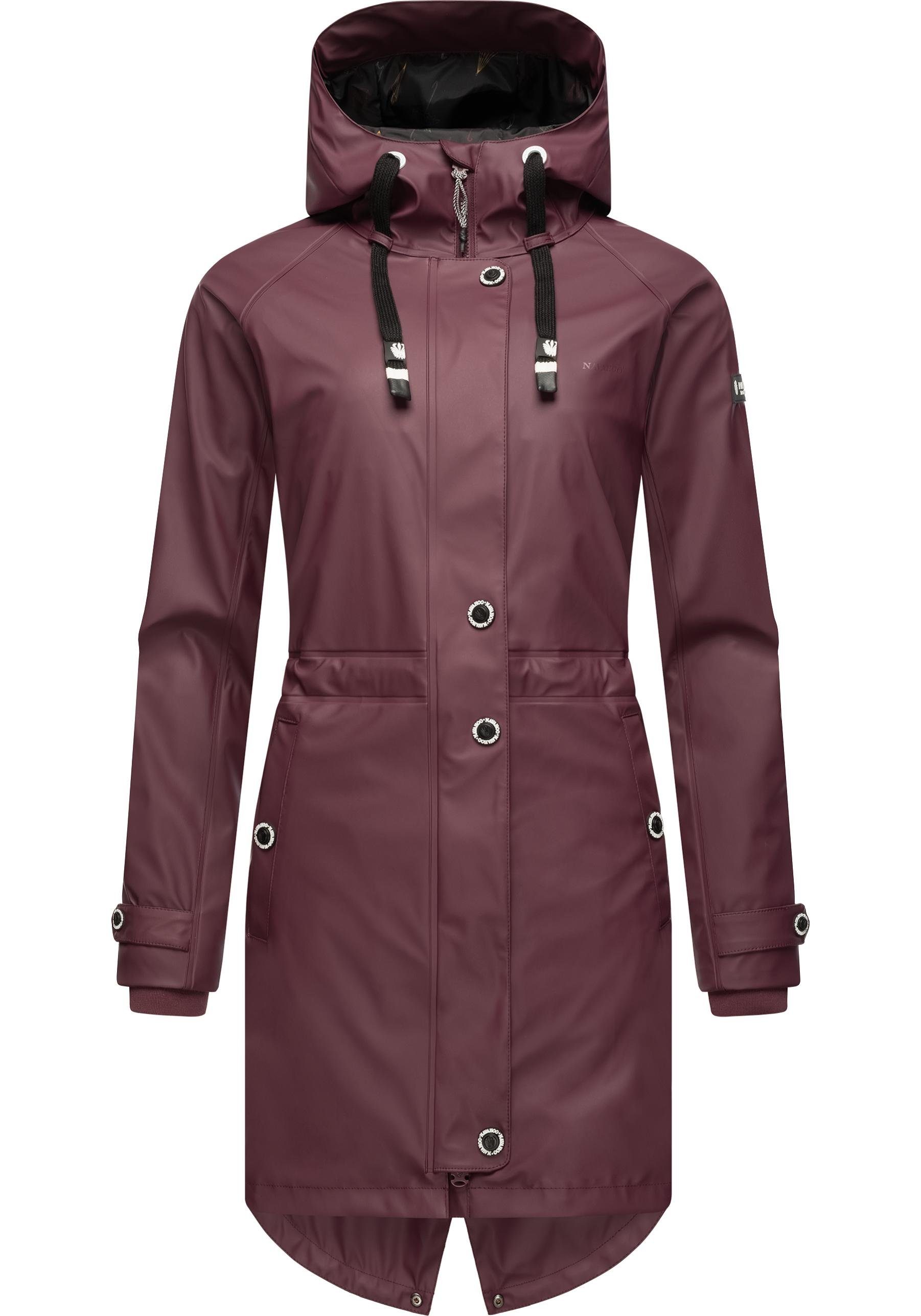 Regenjacke weinrot Flower Regenmantel Kapuze mit Damen modischer Rainy Navahoo