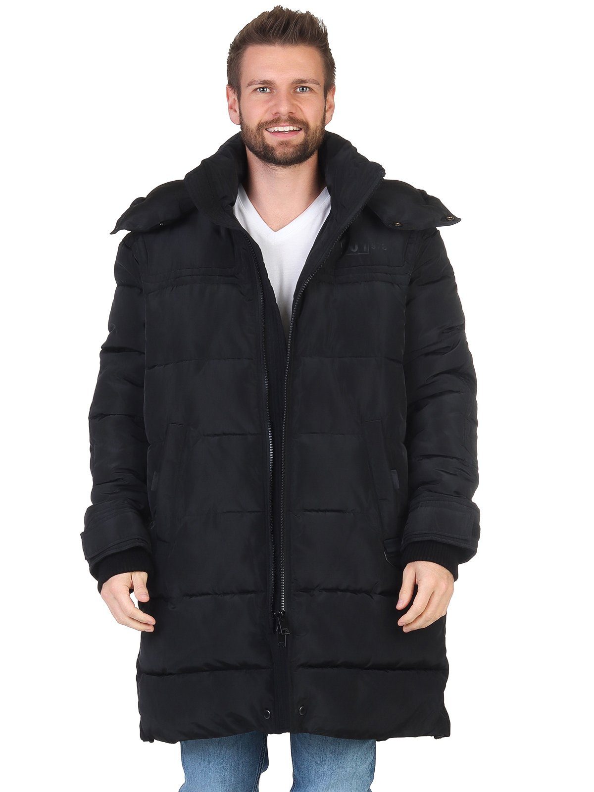 Diesel Winterjacke W-RUSSELL Herren Steppjacke Parka in Unifarbe, mit abnehmbarer Kapuze, mit Stehkragen