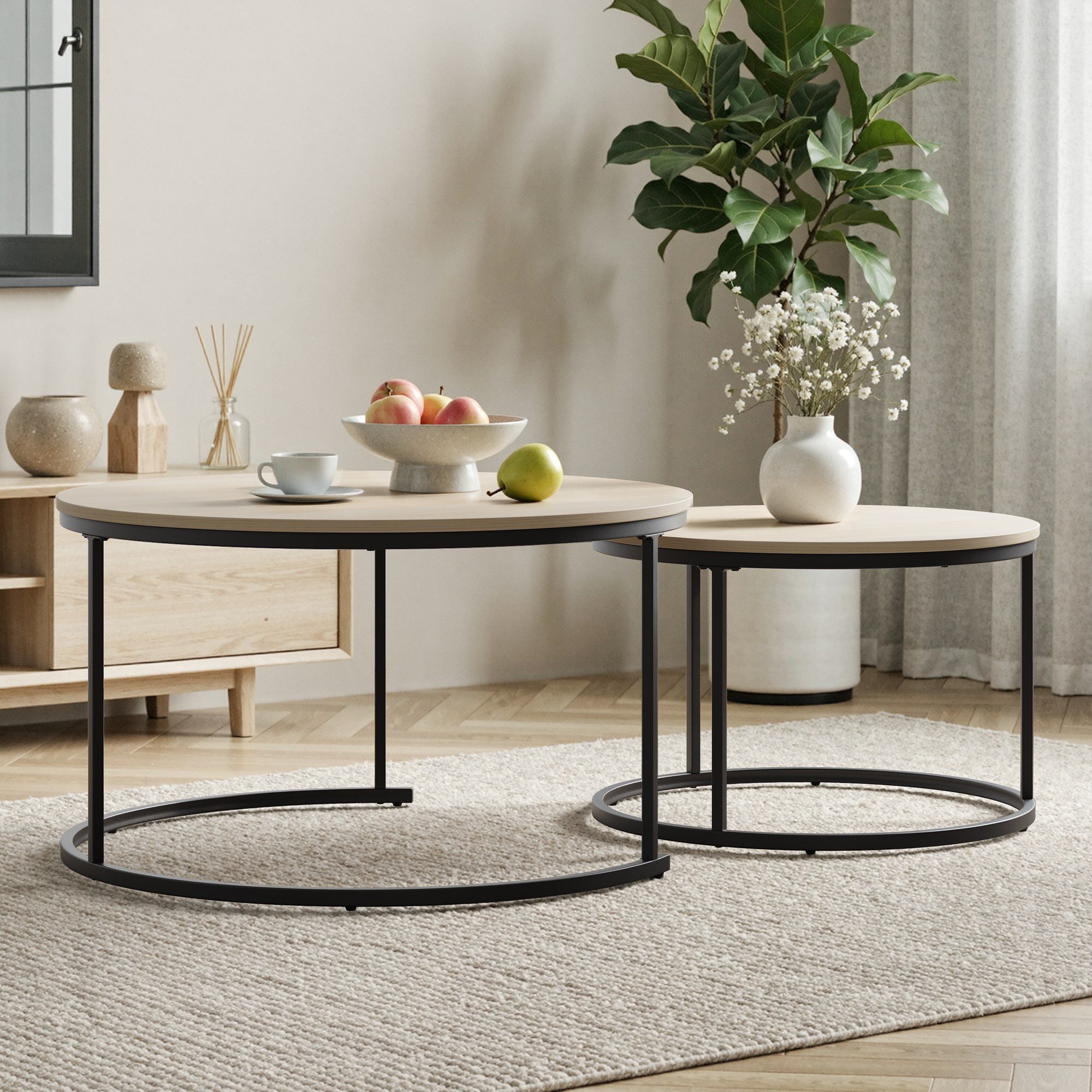 LIVIHOME Beistelltisch MILA (Set, 2-St), Couchtisch-Set, Iron + Particle Board