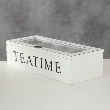 BOLTZE Teebox Fjord, Weiß Holzbox mit Glasdeckel für Teebeutel Landhaus Design