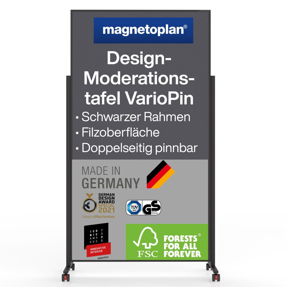 Anzeigetafel Design-Moderationstafel für Präsentationen - 100x180cm - Grau