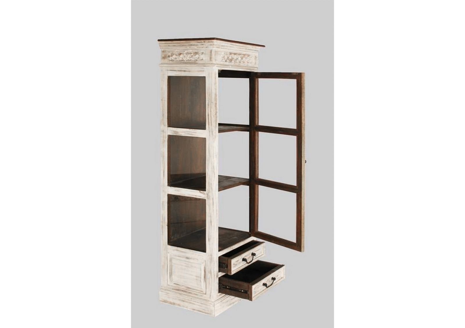 Massivmoebel24 Standvitrine Vitrine Mango / Akazie 55x40x165 #207 weiß CASTLE-ANTIK gewachst