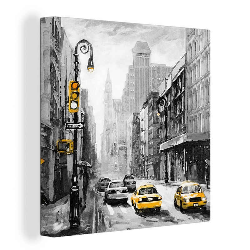 OneMillionCanvasses® Gemälde Gemälde - Ölfarbe - Stadt - Auto, (1 St), Leinwand Bilder für Wohnzimmer Schlafzimmer