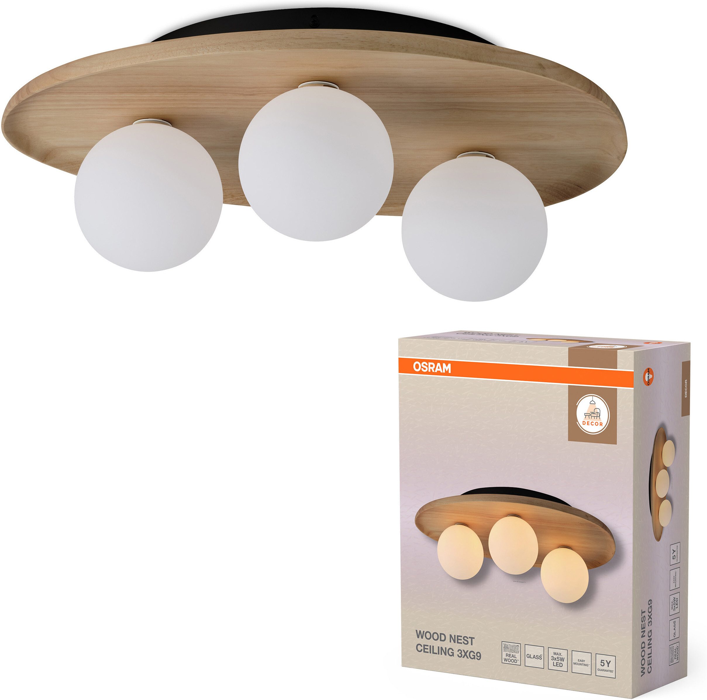 Osram Deckenleuchte Decor Acacia-Wood Nest, ohne Leuchtmittel, braun, Fassung G9