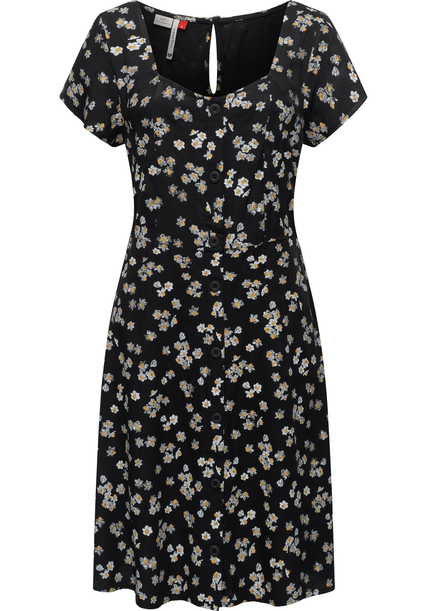 Ragwear Blusenkleid Anerley stylisches Sommerkleid mit Allover Print schwarz