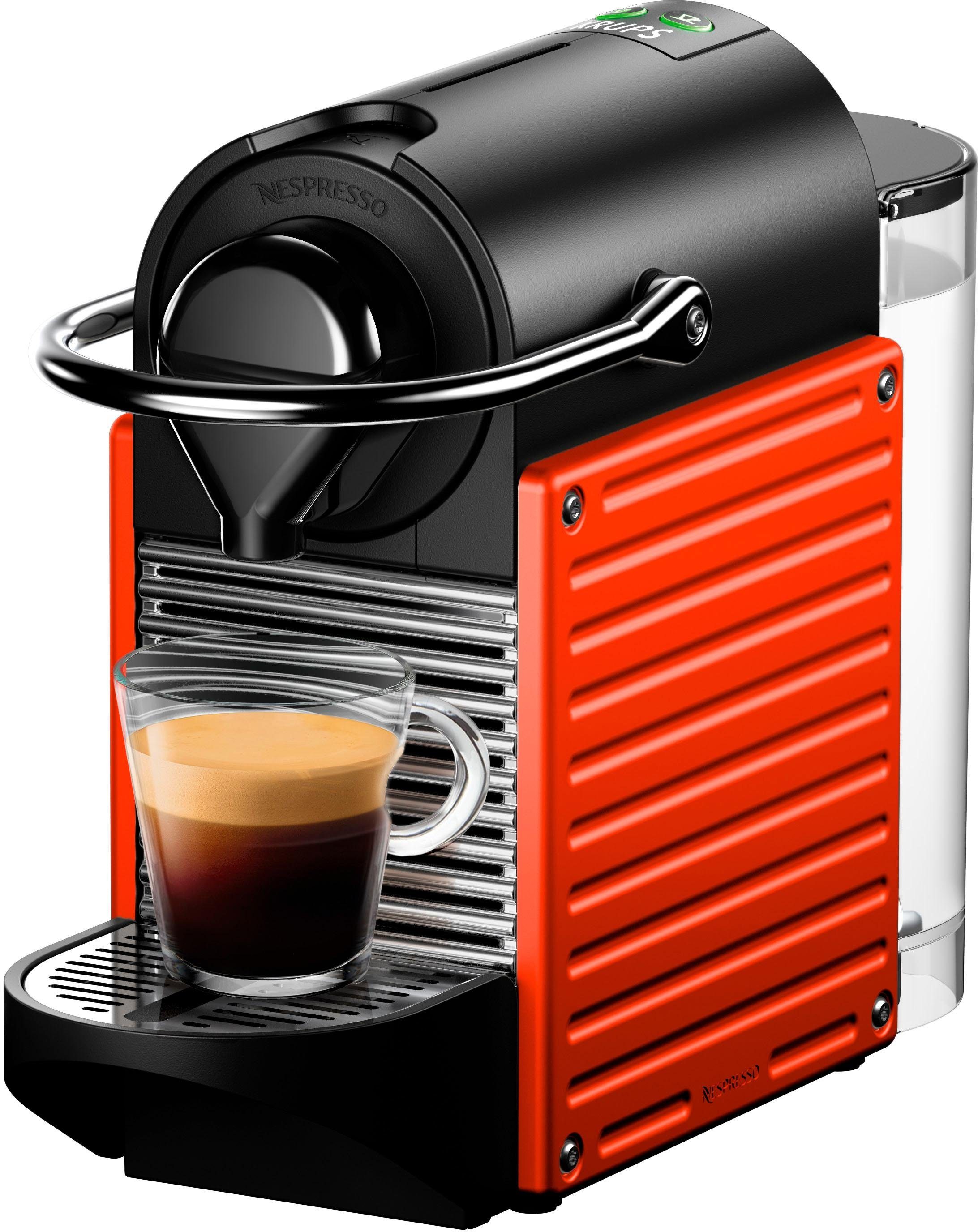 Nespresso Kapselmaschine Pixie XN3045 von Krups, inkl. 14 Willkommenspaket Kapseln Red, mit