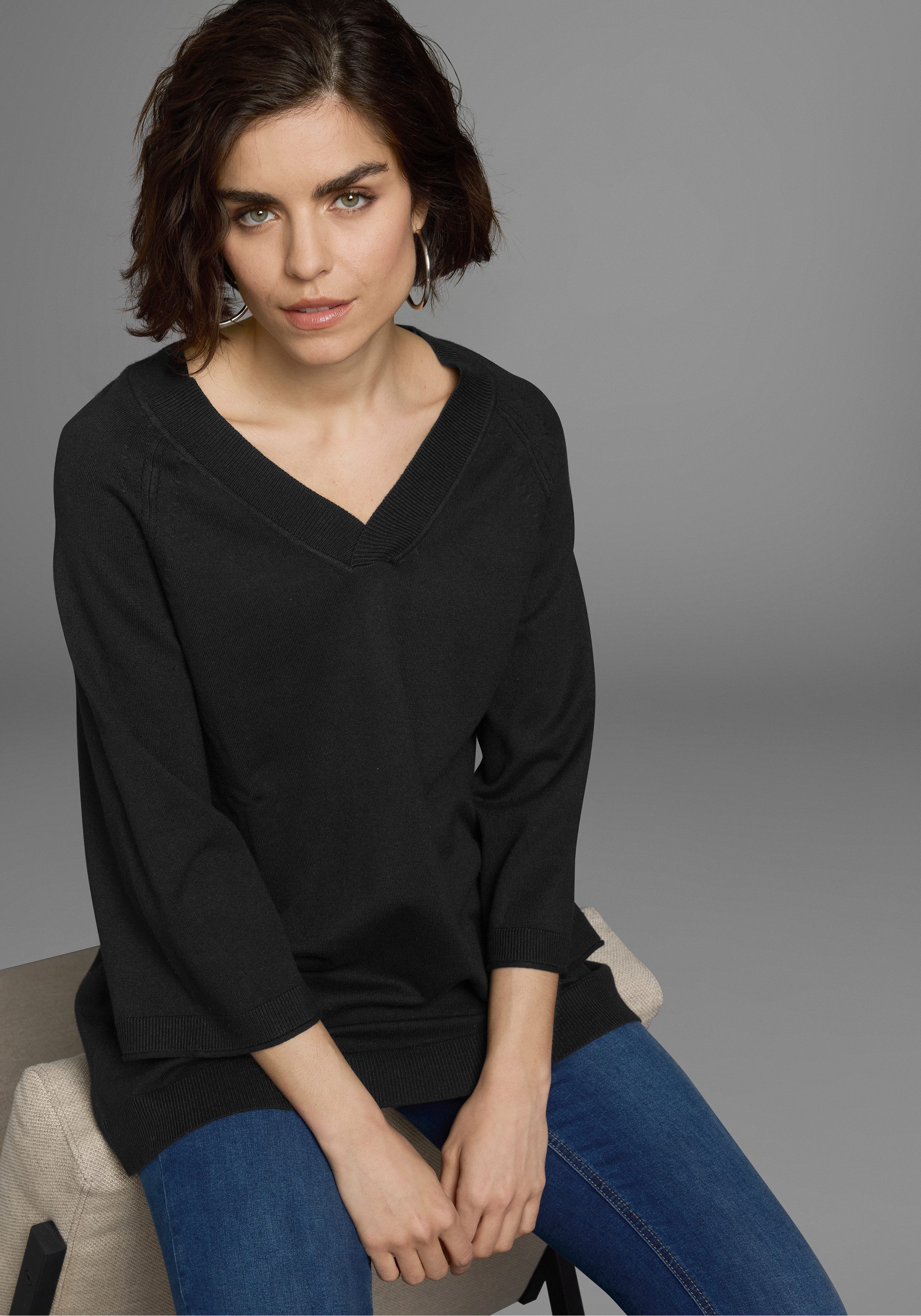 Boysen's V-Ausschnitt-Pullover in leichter A-Form mit 3/4-Ärmeln günstig online kaufen