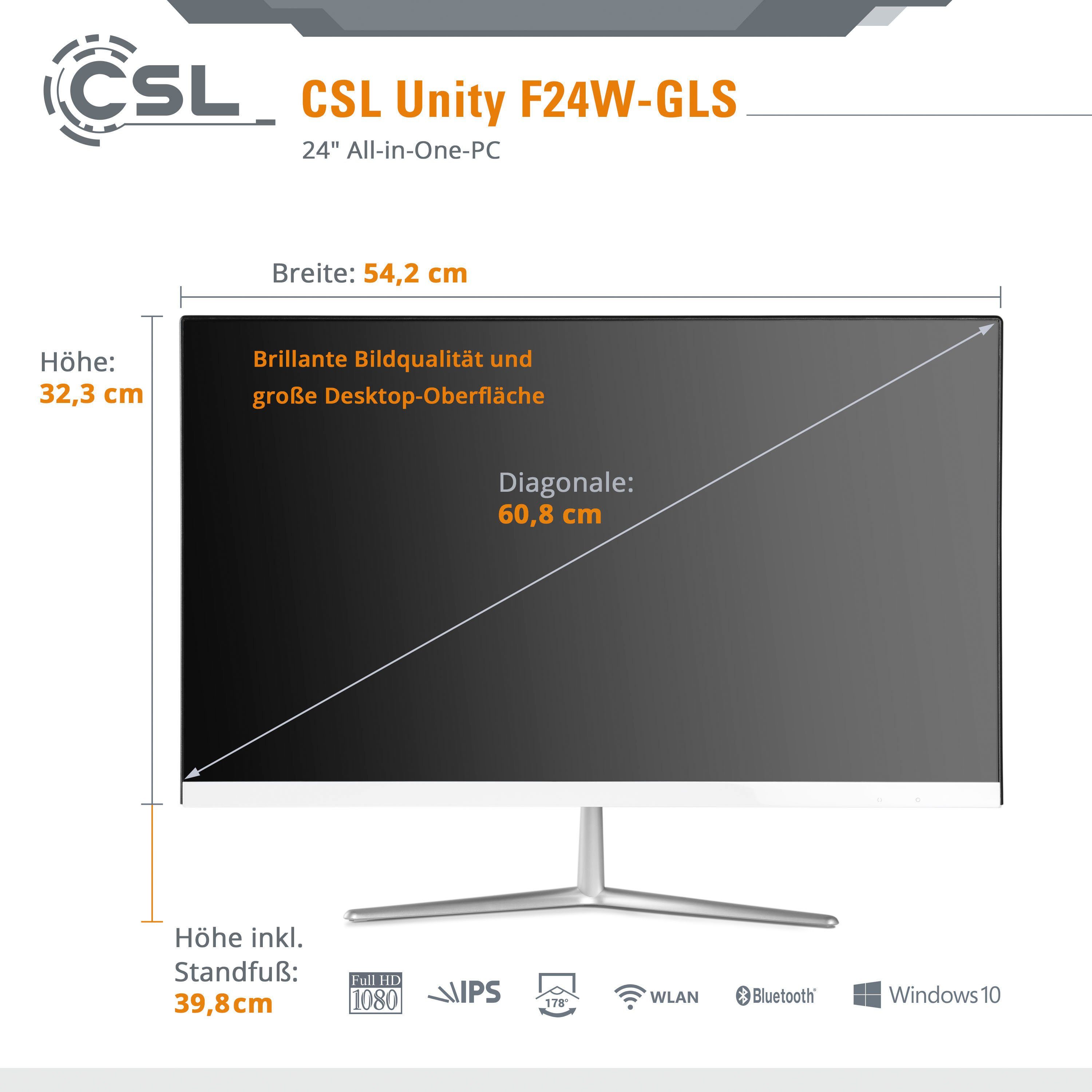 GB GB Celeron N4120, F24-GLS Graphics (23,8 RAM, mit 16 SSD) weiß 256 CSL All-in-One Pro Zoll, Windows 600, Unity Intel UHD PC 10