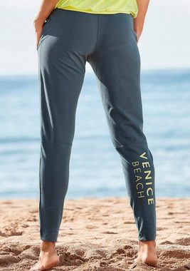 Venice Beach Sweathose mit Print am Bein und Taschen, Jogginghose, Relaxhose