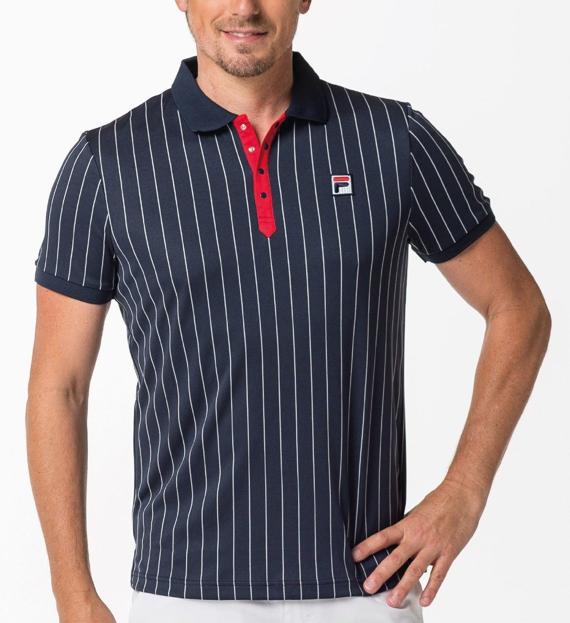 Fila Poloshirt Stripes (100% Polyester) peacoatblau/weiss/rot Herren