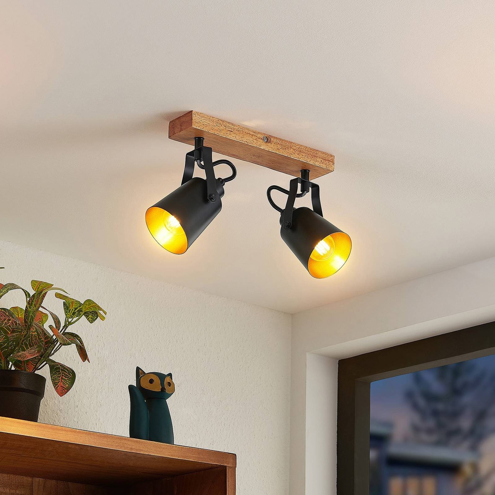Lindby Deckenstrahler Kimban, LED, Holz IP20, 2 x 10 W LED