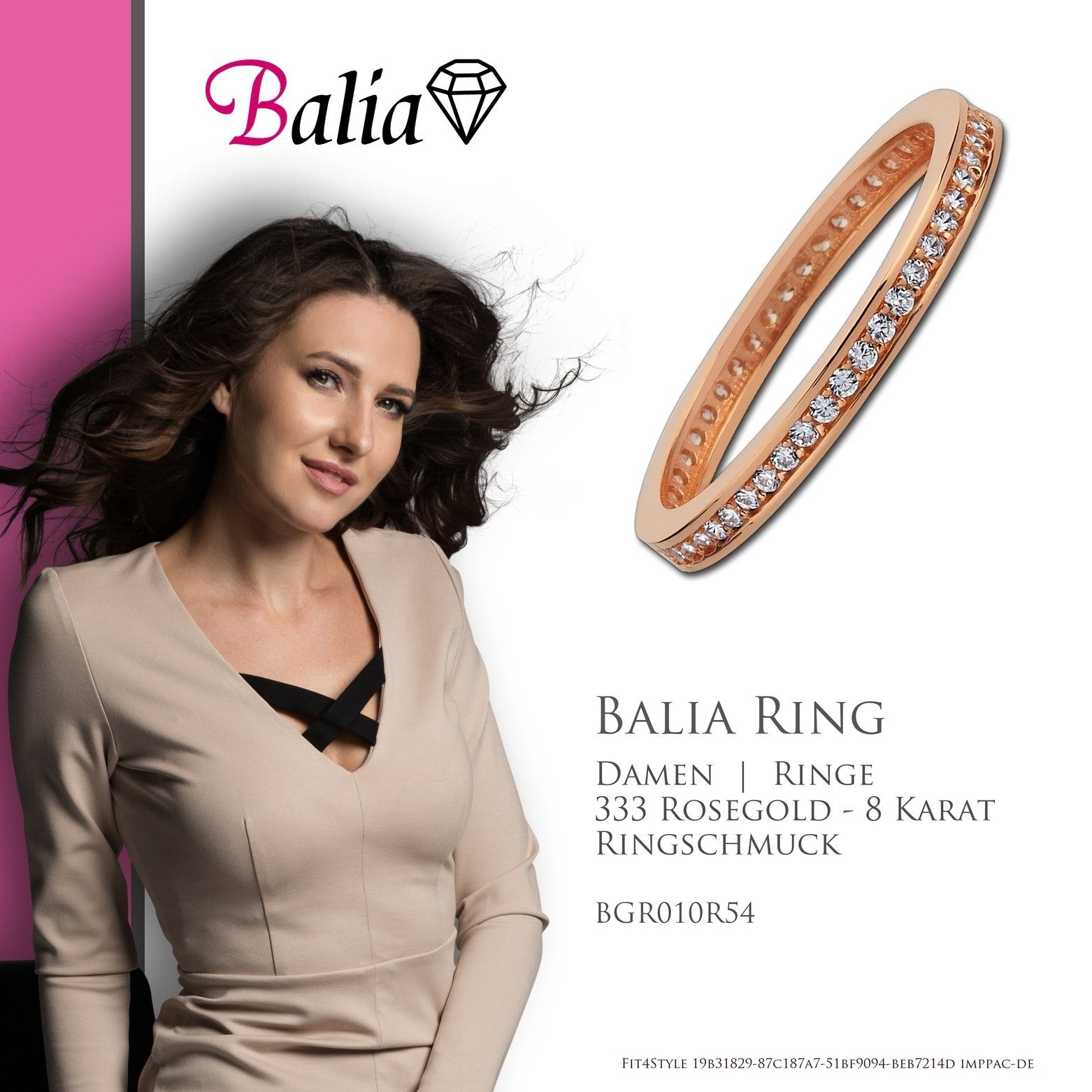 Goldring - Damen Balia Roségold Rosegold 8 Balia 8Karat Ringe, Damen 54 Gitzer, Gr.54 (17,2) Karat (Fingerring), Ring 333