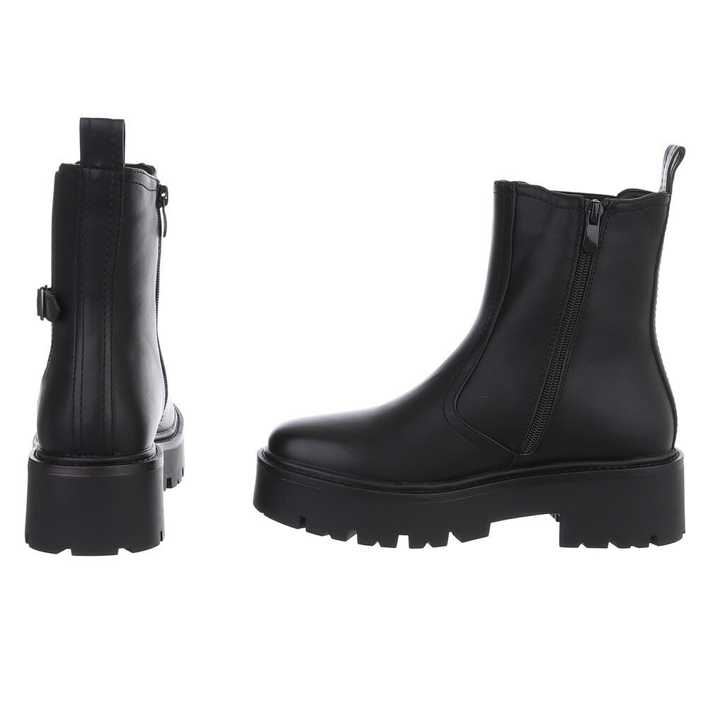 Ital-Design Stylische Chelsea-Boots mit Riemen für Damen Plateaustiefelette (90598673) Blockabsatz Stiefeletten in Schwarz
