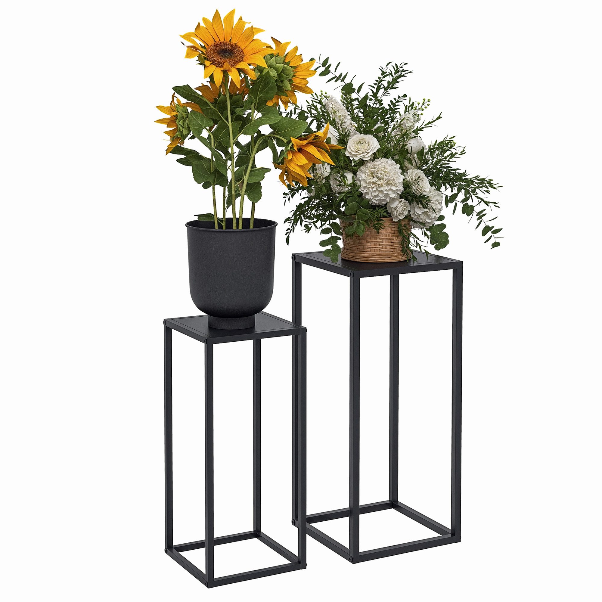 Outsunny Blumenständer Pflanzenständer Pflanzenhocker mit Stahlbeine Skandinavischem Design (Pflanzenhalter, 2 St., Blumentopfhalter), für Balkon, Wohnzimmer, S – Bild 2 von 5