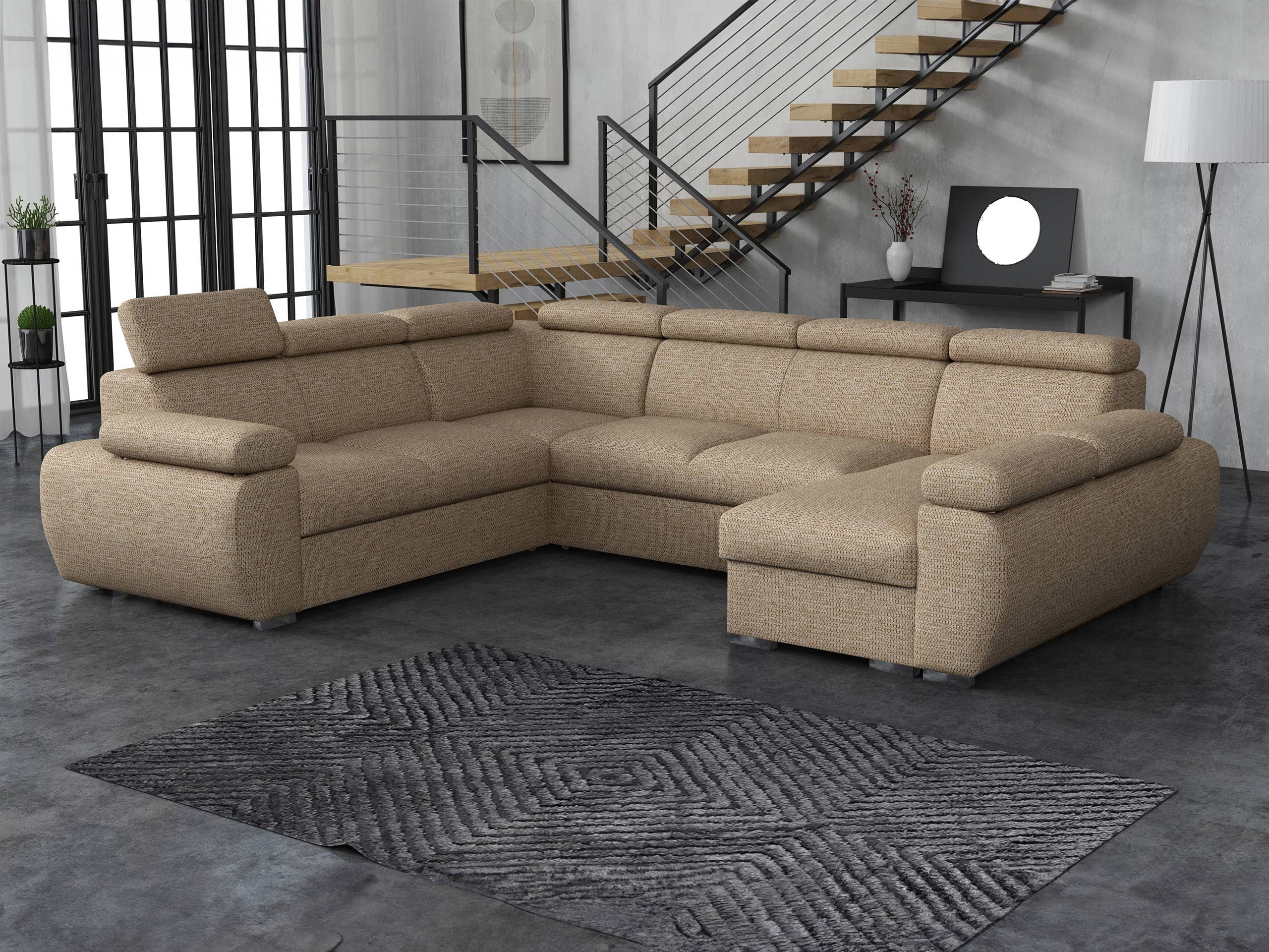 MIRJAN24 Wohnlandschaft Boston U, mit zwei Bettkästen und Schlaffunktion, U-Form, Einstellbare Kopfstützen