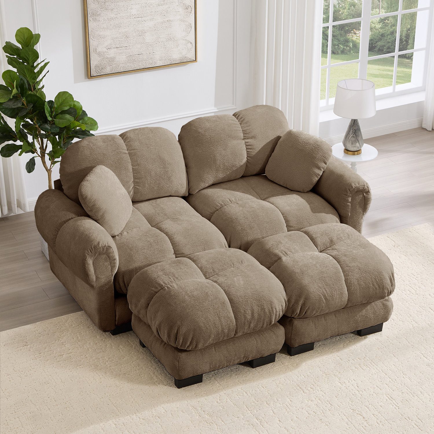Odikalo 2-Sitzer Schlafsofa Polstersofa Ecksofa, Braun, Gr. 220 cm x 81 cm x 145 cm, Liegefläche 220 cm, 2-Sitzer-Mit 2