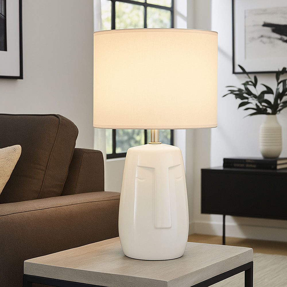 FISCHER & HONSEL LED Tischleuchte, Leuchtmittel inklusive, Warmweiß, LED Tischlampe Leseleuchte Keramik Stoff weiß E14 H 39 cm