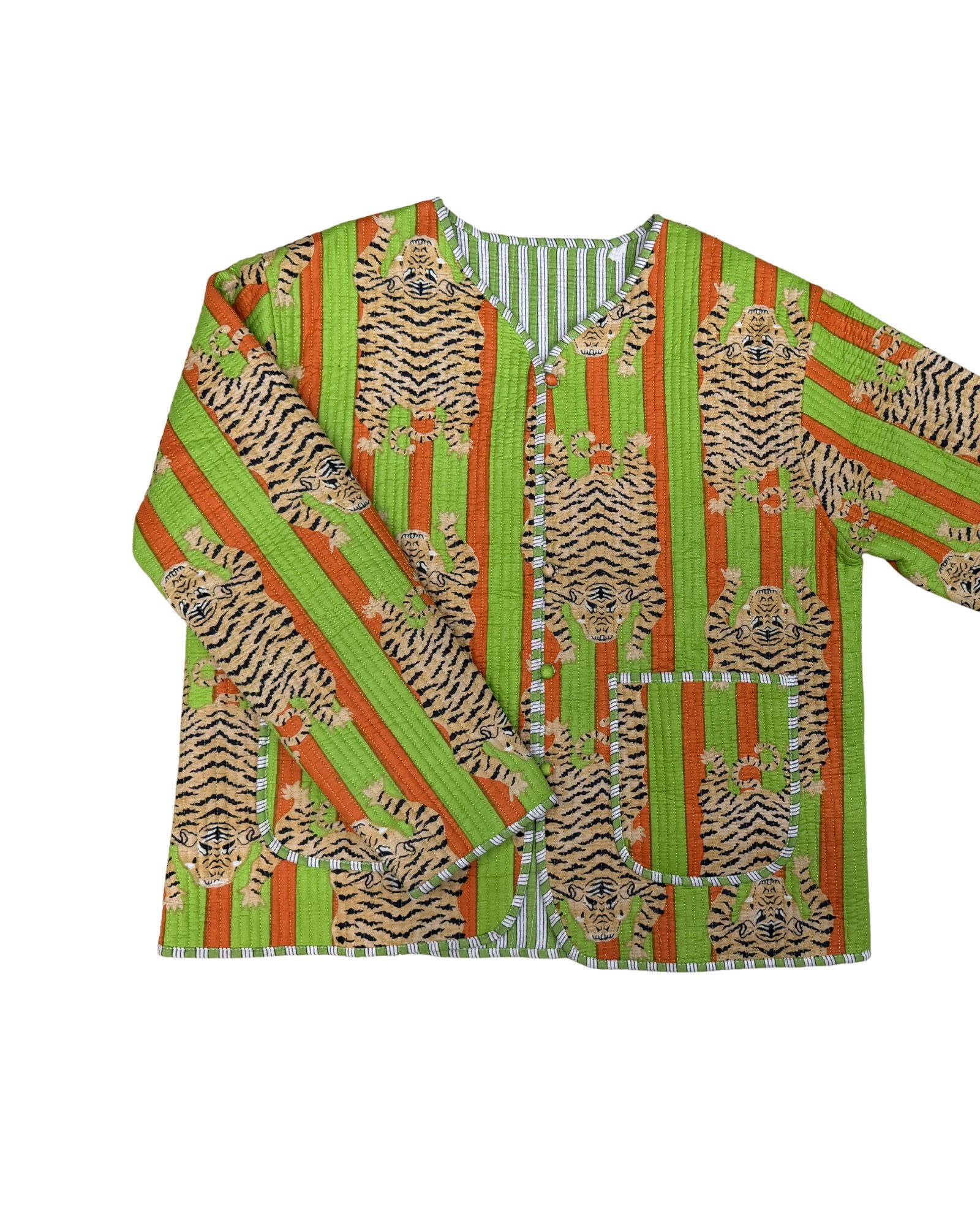 ASHINDIA Wendejacke 100% Baumwolle Steppjacke Tiger Tiger-Motiv Leomuster
