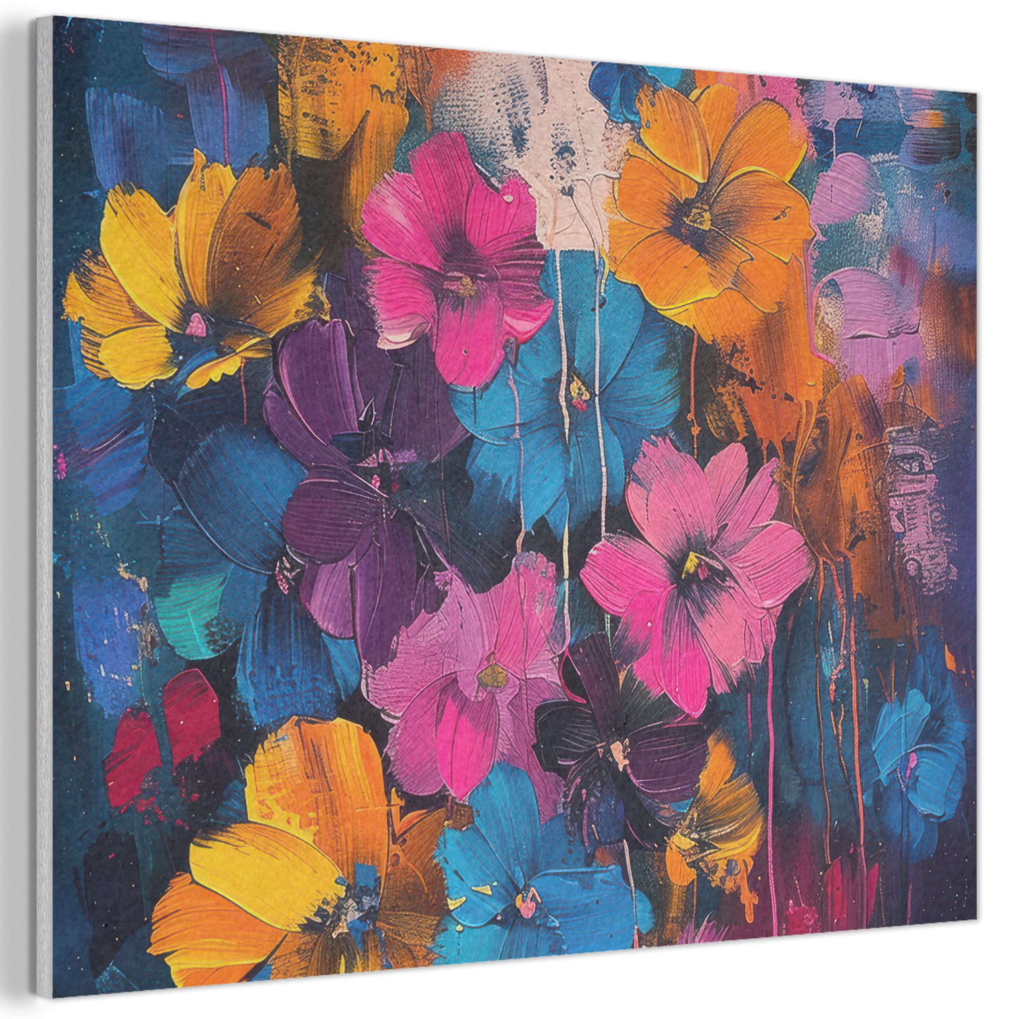 MuchoWow Gemälde Blumen - Bunt - Abstrakt - Modern, Fotodruck (1 St), Akustikpaneele PET-Filz, Akustikbild, Schalldämmung, Deko 40x30 cm
