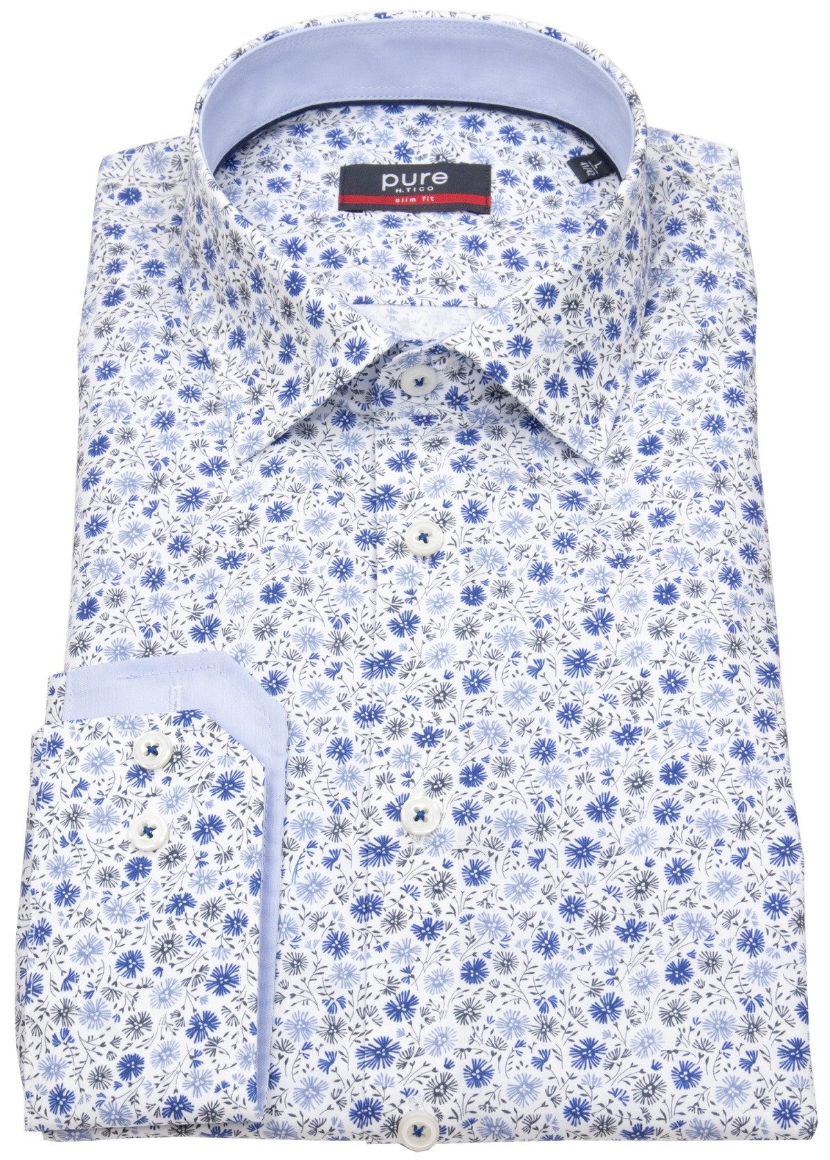 Pure Langarmhemd Slim Fit stark tailliert Kentkragen