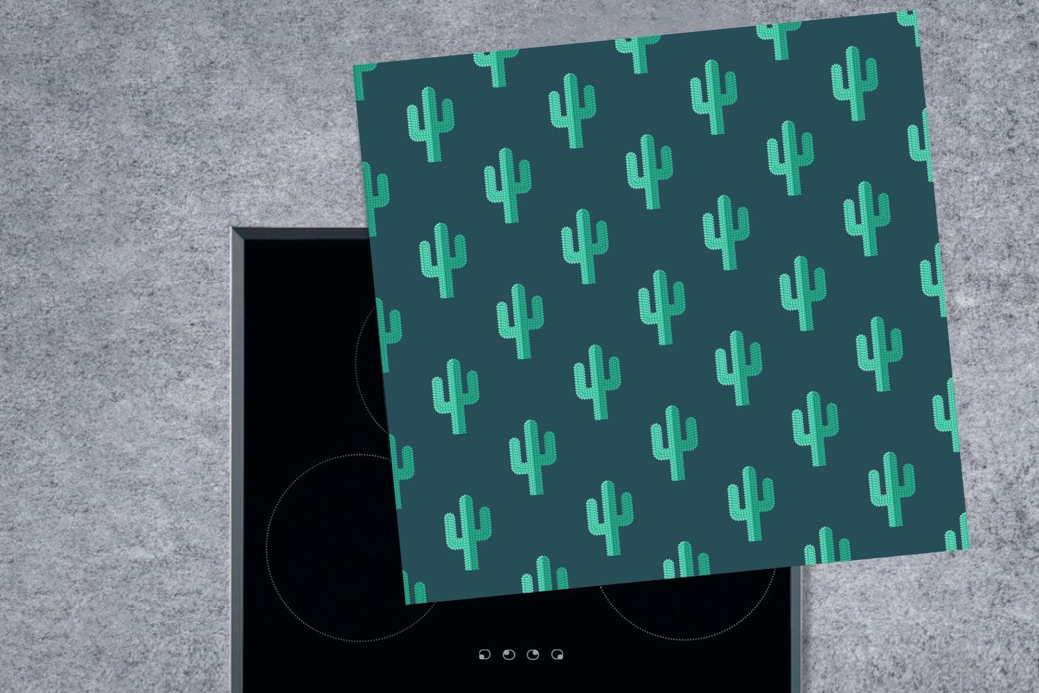 MuchoWow Herdblende-/Abdeckplatte - Design Kaktus Blau, cm, 78x78 Ceranfeldabdeckung, für küche Arbeitsplatte (1 - Vinyl, tlg)