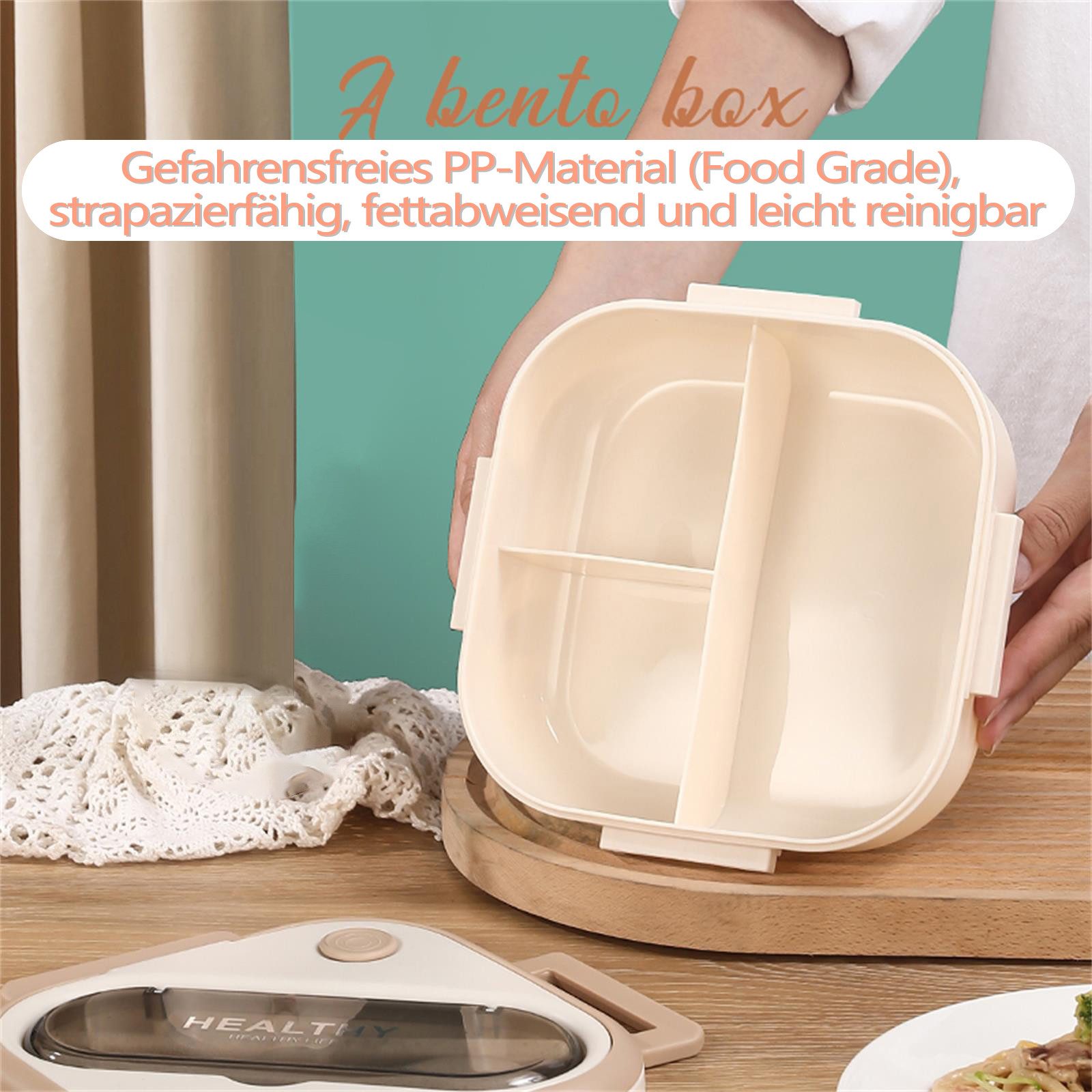 Fine Life Pro Lunchbox Kinder Brotdose (3 Fächer), PP5, (1-tlg), Auslaufsicher & BPA-frei-mit Besteck – Bild 3 von 5