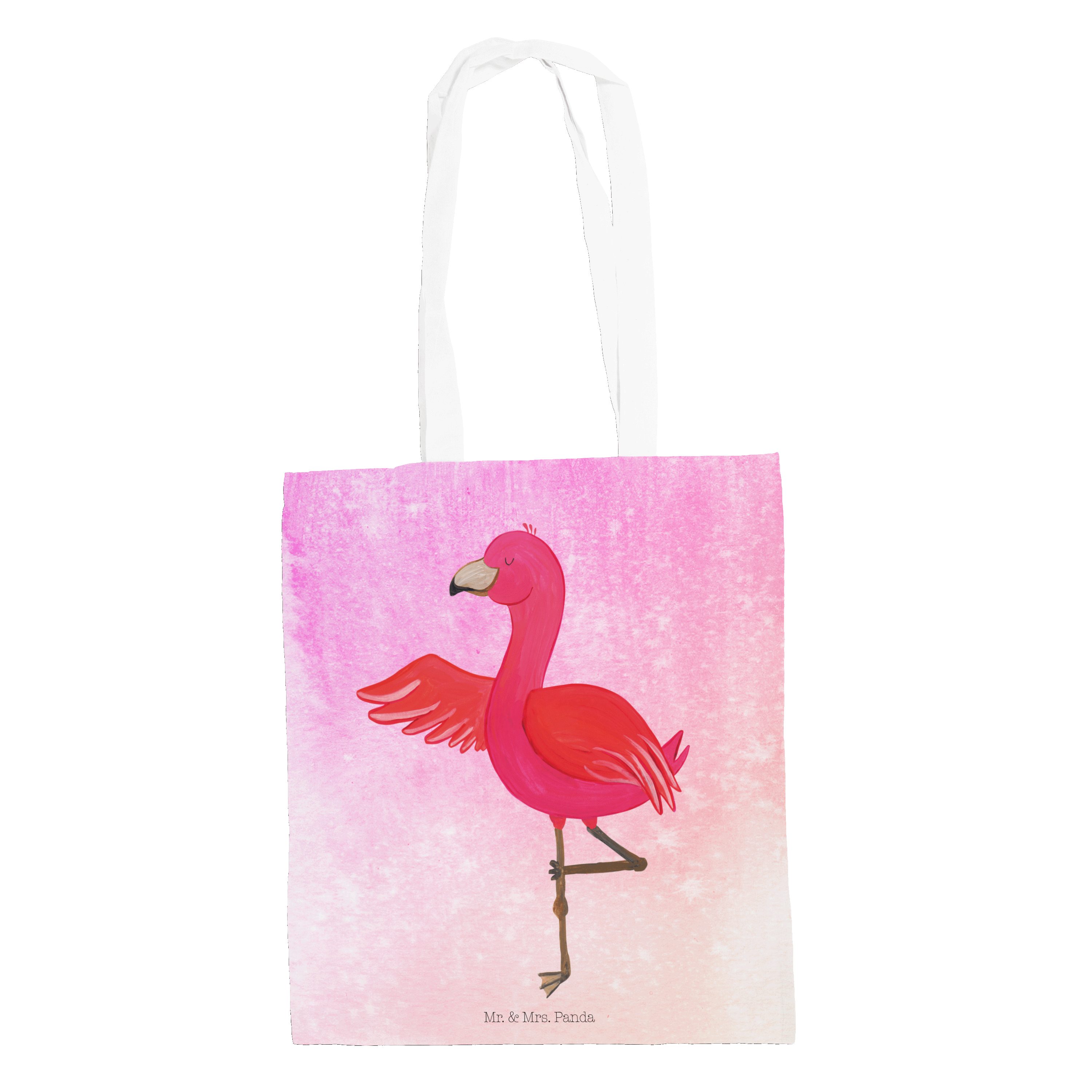 Mr. & Mrs. Panda Tragetasche Flamingo Yoga - Aquarell Pink - Geschenk, Aufregen, Jutebeutel, Beute (1-tlg)
