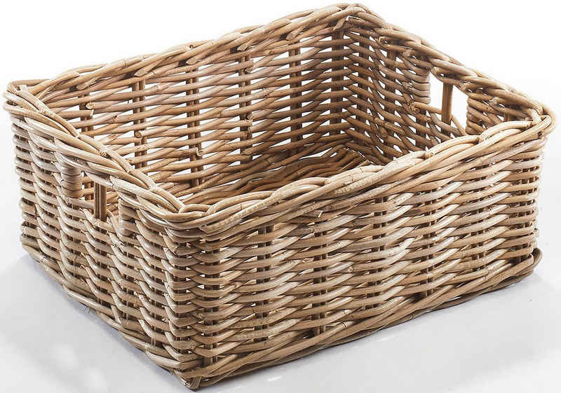 Kobolo Aufbewahrungskorb Rattankorb eckig Rattan kubu grey groß 52x40x20 cm (1 St)