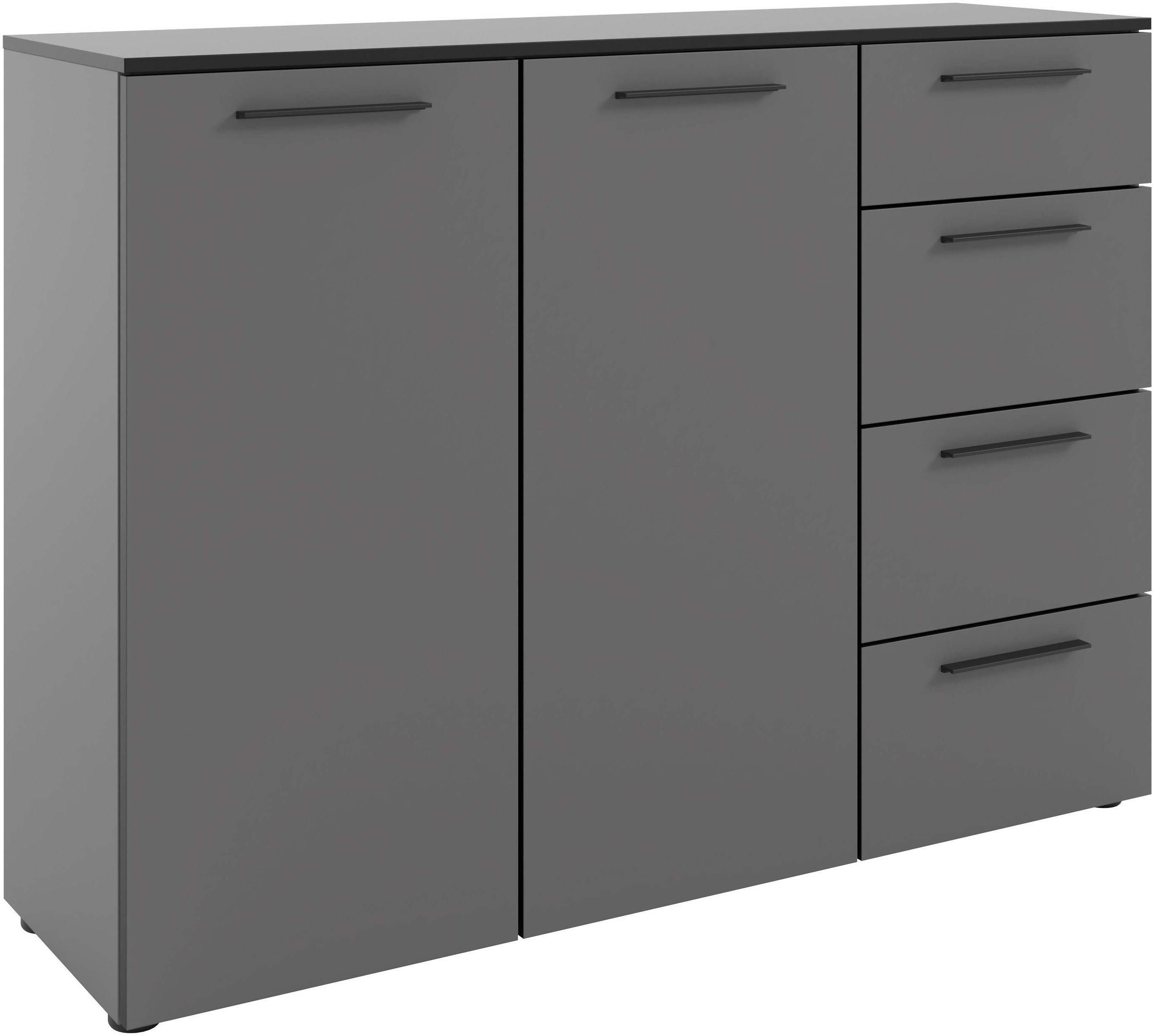 Manjana Möbel Kommode mit Schwarz matten Metallgriffen in verschiedenen Ausführungen, mit Soft-Close-Funktion, mit melaminbeschichteter Oberfläche