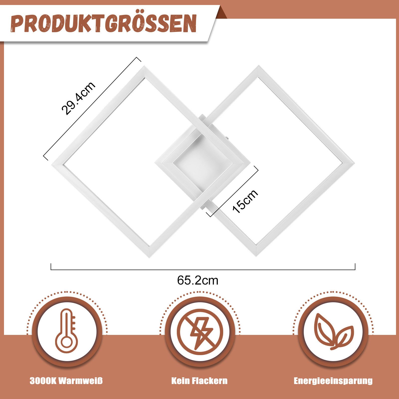 Nettlife LED Deckenleuchte Flur Wohnzimmer Schwarz modern Kristall Deckenlampe 12/24W, LED fest integriert, Warmweiß, ohne Kristalle 24W 46.1*46.1*5.8cm für Woh – Bild 4 von 5
