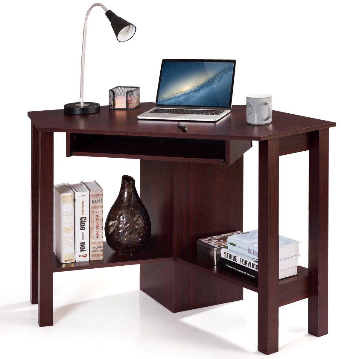 COSTWAY Schreibtisch, mit ausziehbarer Tastaturablage&Ablagen, 120x60x77cm