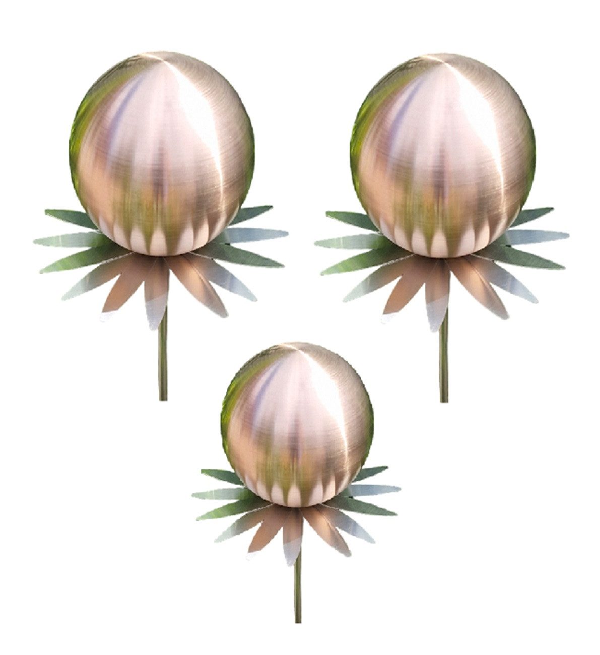 Jürgen Bocker - Gartenambiente Gartenstecker Blütenzauber Milano Rosenkugel Edelstahl 3er Set mit Stab 80 cm