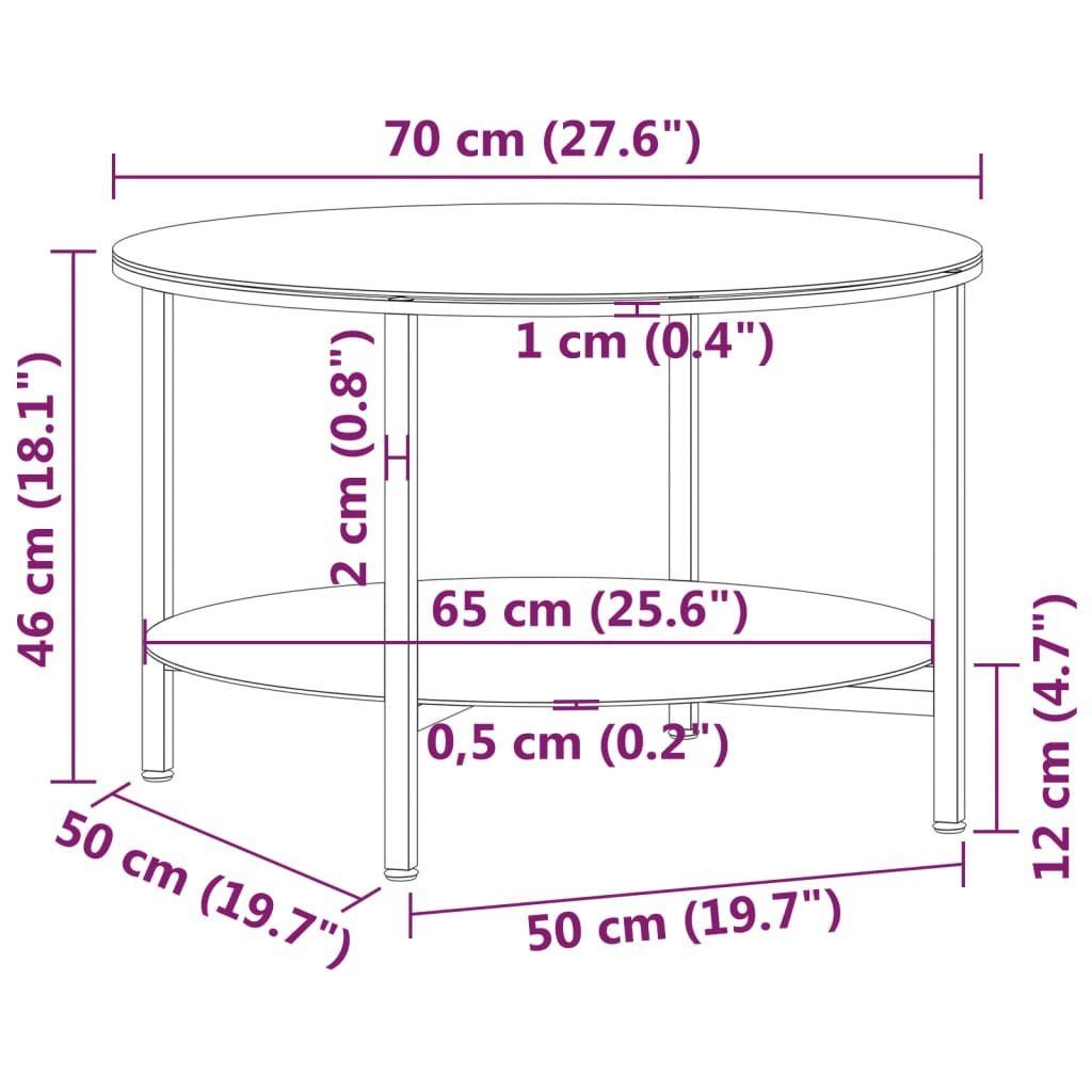 (1-St) Hartglas Beistelltisch Weiße cm 70 Marmor-Optik furnicato Schwarz und