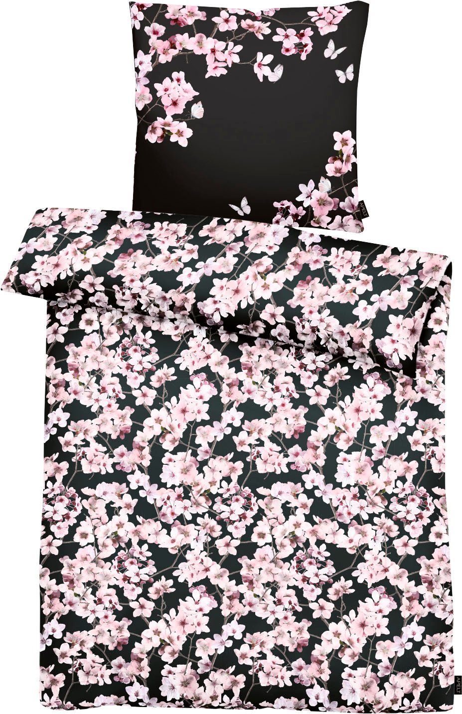 2 Blossom, Kirschblütenzweige, kunstvoll Bettwäsche praktischen Mit Statement, modische APELT, Mako-Satin, teilig, ausgestattet gemalte ein Reißverschlüssen