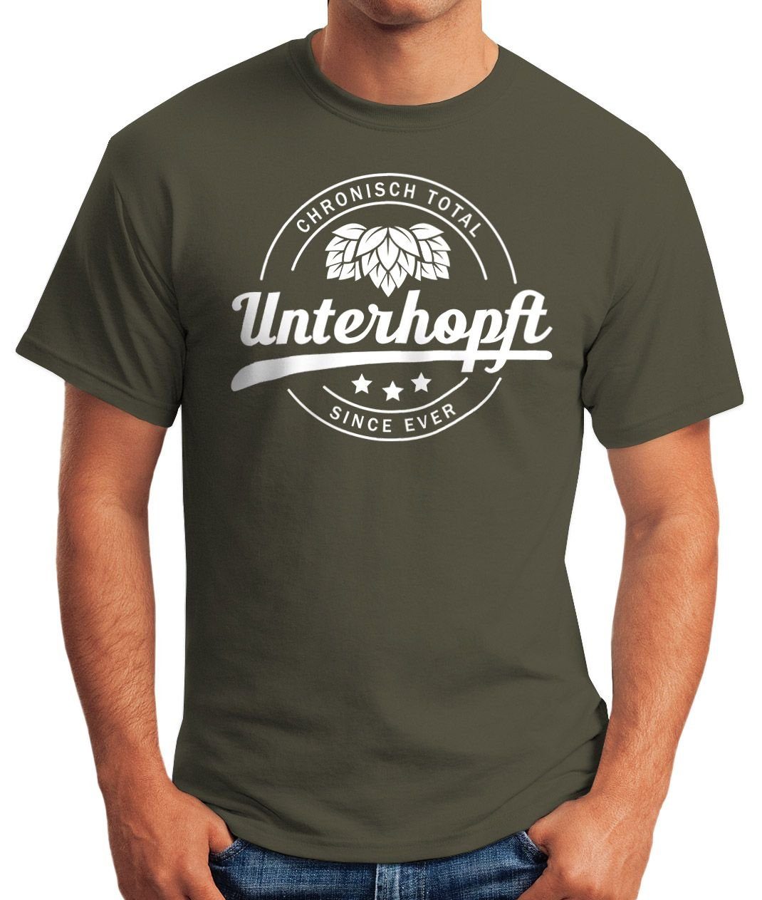 mit Since Herren Print-Shirt T-Shirt MoonWorks Unterhopft Print Ever Fun-Shirt Chronisch Total grün Moonworks®
