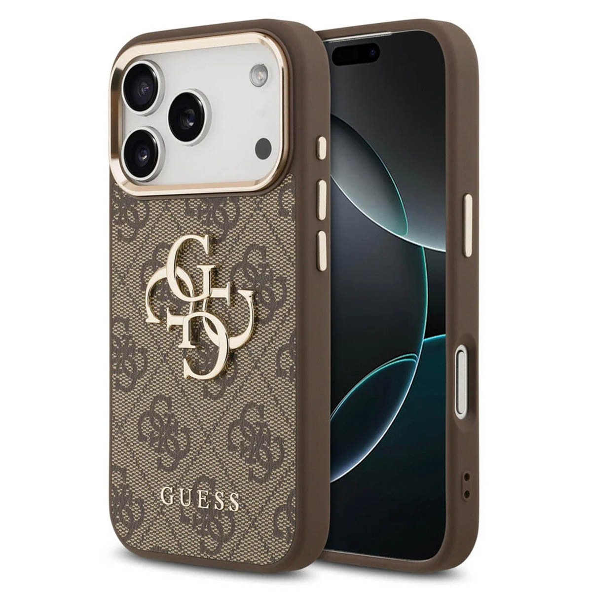 Guess Backcover Guess 4G Metal Logo Back Cover Apple iPhone 17 Pro - Gold Edge - Brown