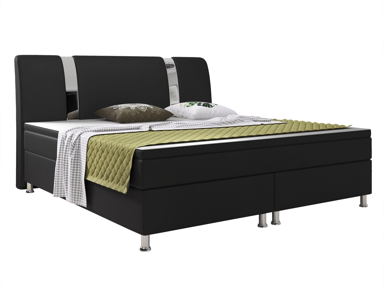 interbed Boxspringbett Riva 180x200 cm Kunstleder (Bett schlafbett mit matratze 180x200), inkl. Matratzen und Topper