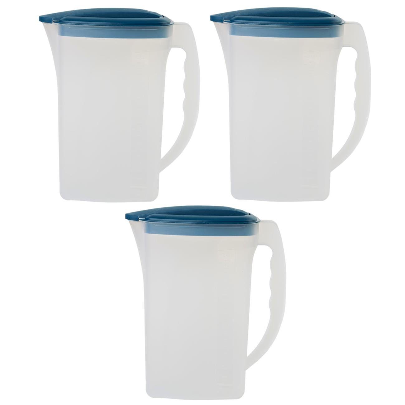 Engelland Wasserkrug Getränkekkrug mit Füllskala und abnehmbarem Deckel, (Vorteils-Set, 3-tlg., 2 Liter Fassungsvermögen je Krug), BPA-frei, frostbeständig, spülmaschinengeeignet, Kühlschrankkrug