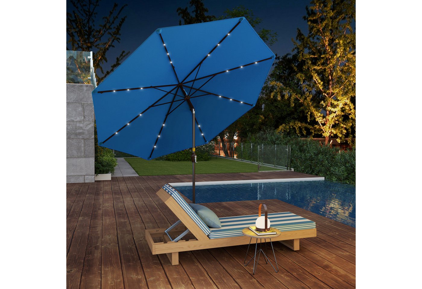 Thumbnail - KOMFOTTEU Sonnenschirm Balkonschirm, mit Solar LED-Beleuchtung, um 30° knickbar