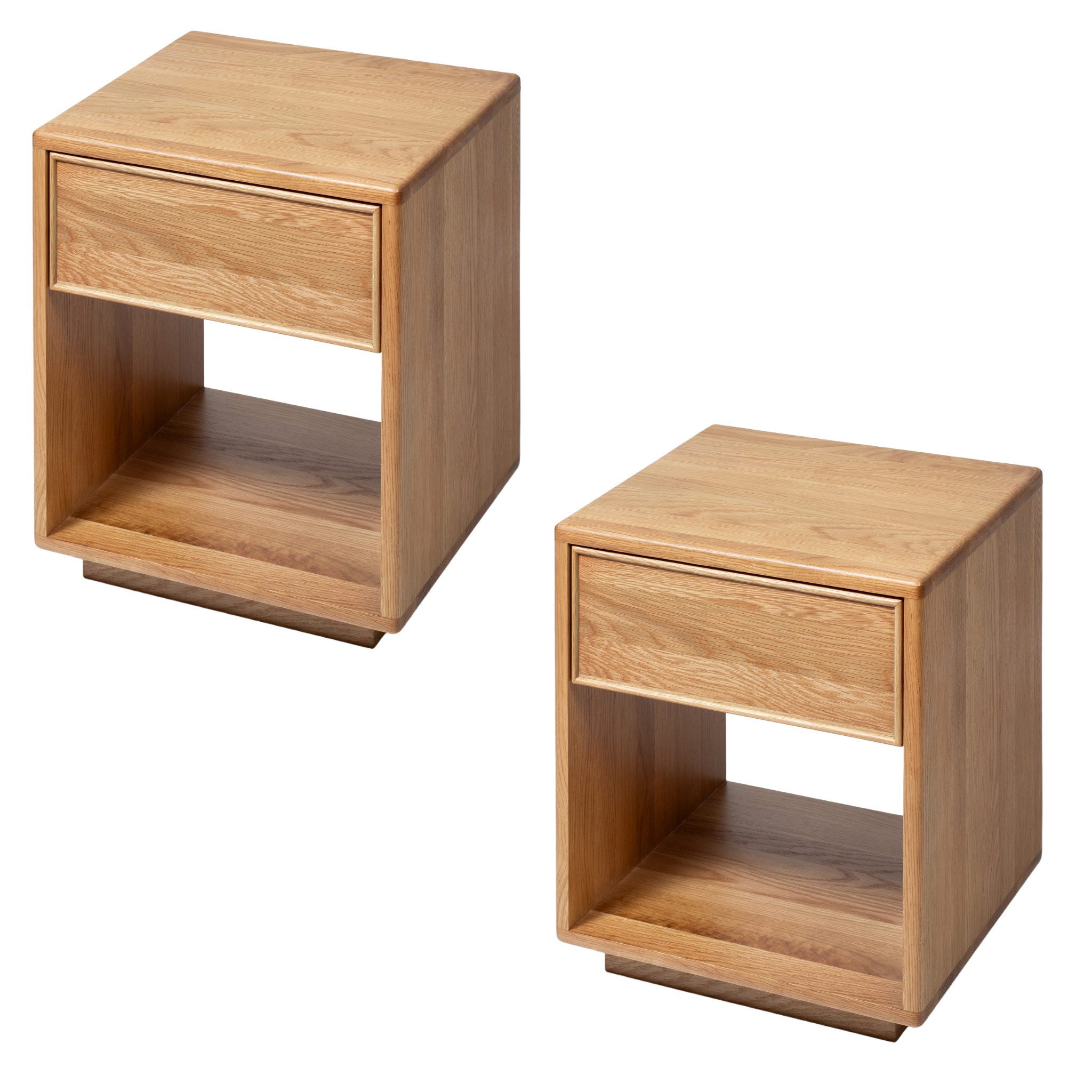 Woodek Design Nachttisch Helene 2er-Set aus massiver Eiche – matt lackiert (Nachttisch für Schlafzimmer in Naturton, 2-St., Nachkommode mit abgerundeten Kanten), Breite: 40 cm, Tiefe: 38 cm, Höhe: 50 cm